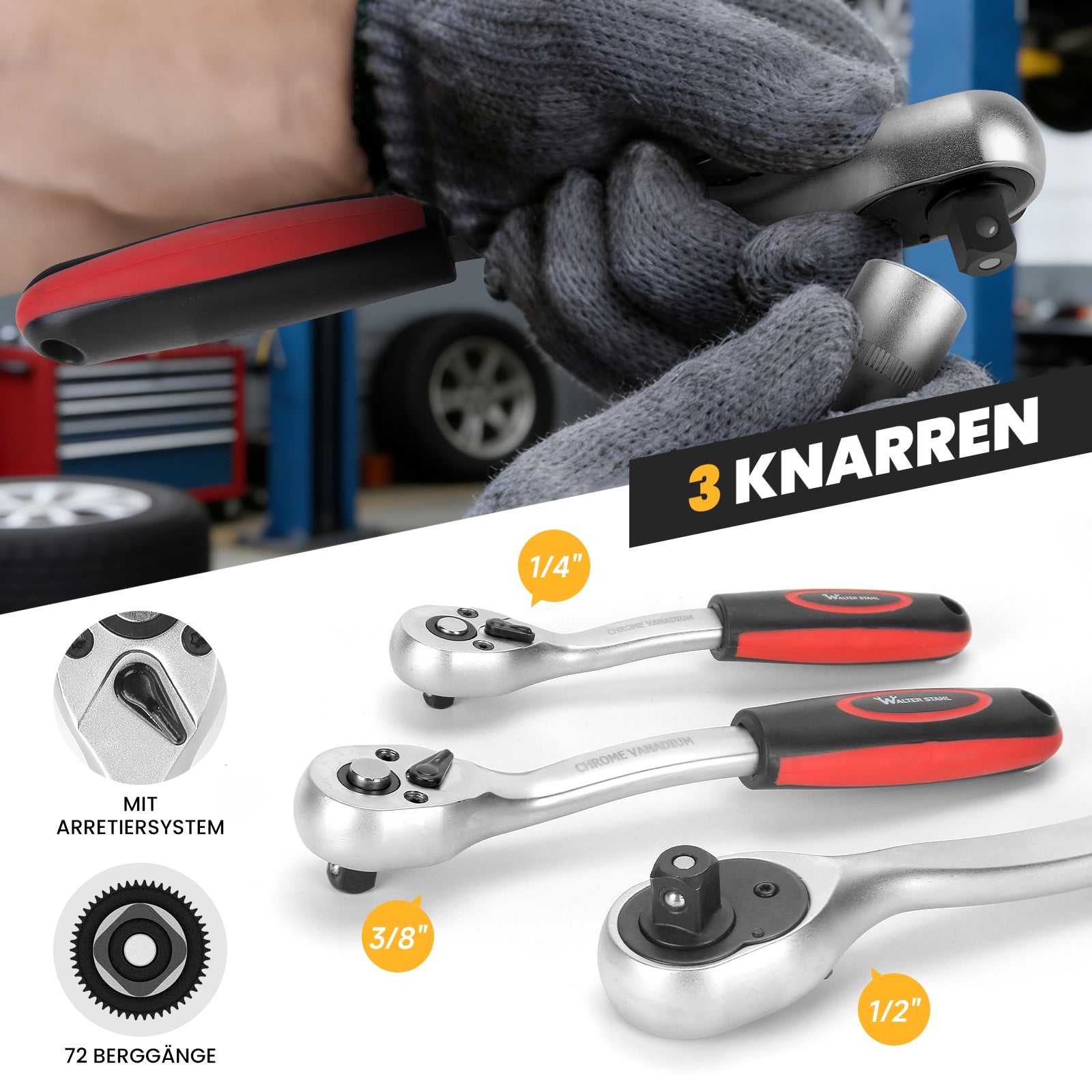 Steckschlüsselsatz 215-tlg. Knarrenkasten 1/4 3/8 1/2 Zoll Chrom-Vanadium Werkzeugkoffer Kfz Reparatur Set