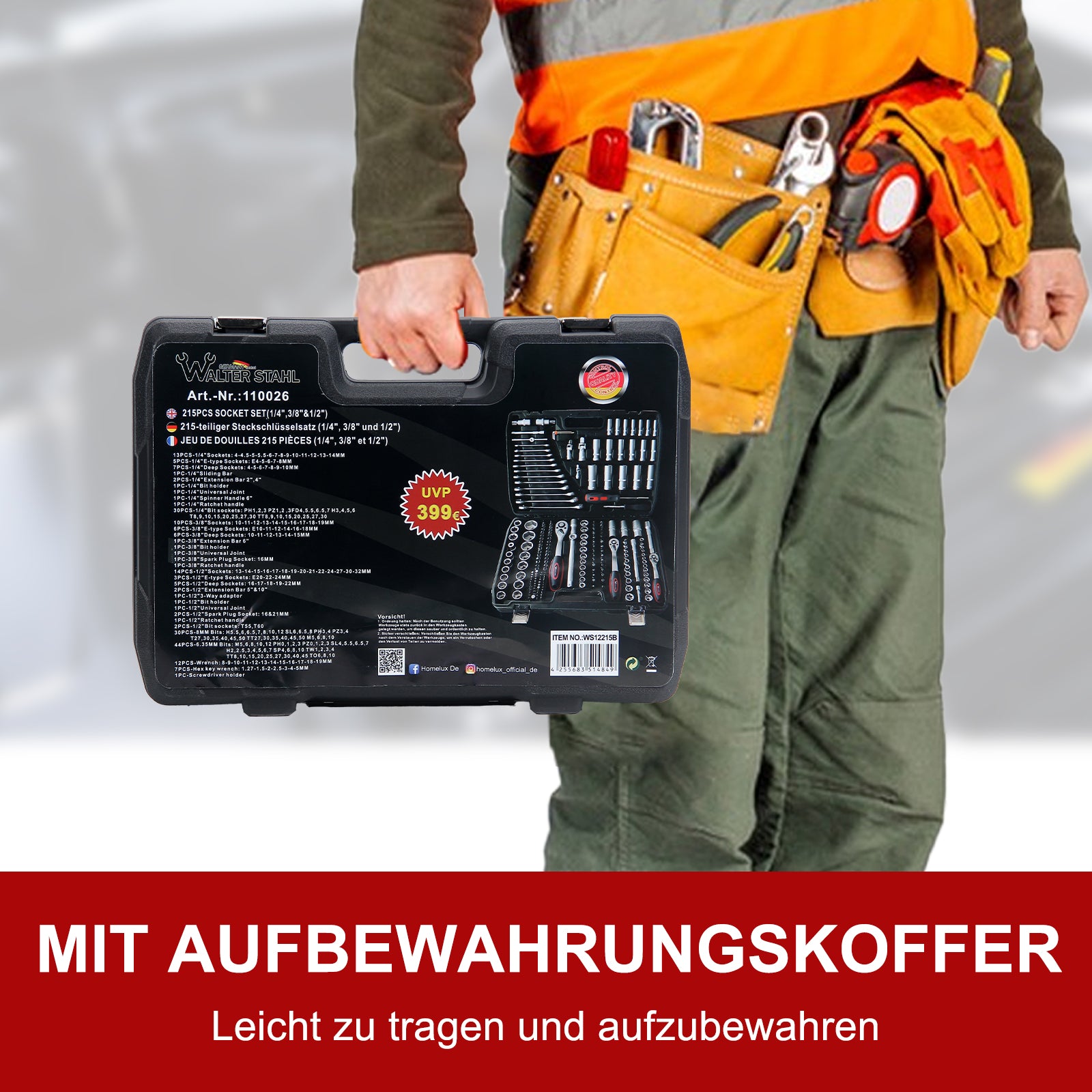 216-teiliger Steckschlüsselsatz aus Chrom-Vanadium-Stahl mit Ratschen, Gabelringschlüsseln, Bits und umfangreichem Zubehör