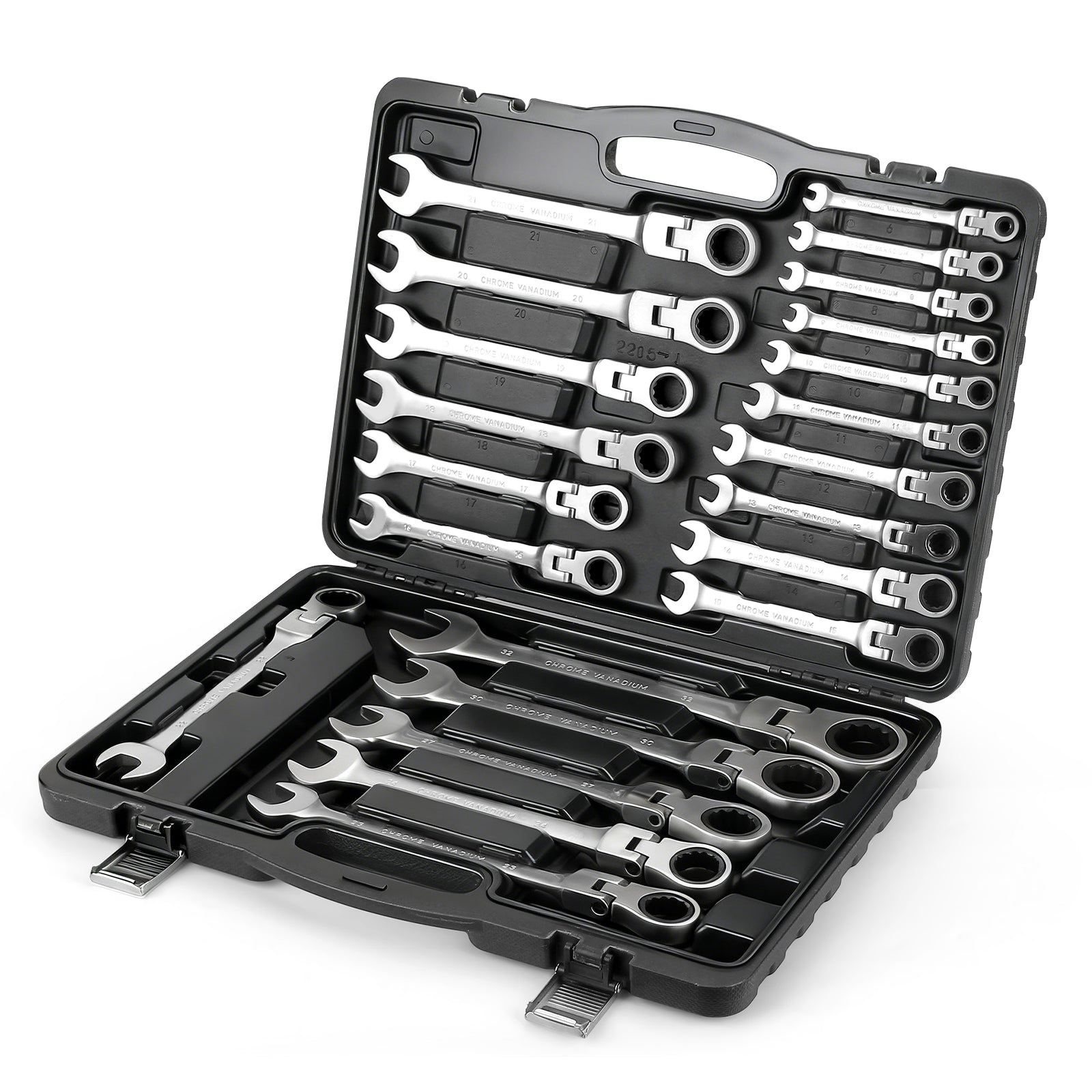 22 tlg. Gelenk Ratschenschlüssel Set 6-32mm Flexibel 72 Zähne Chrom Vanadium Knarrenschlüssel im Koffer