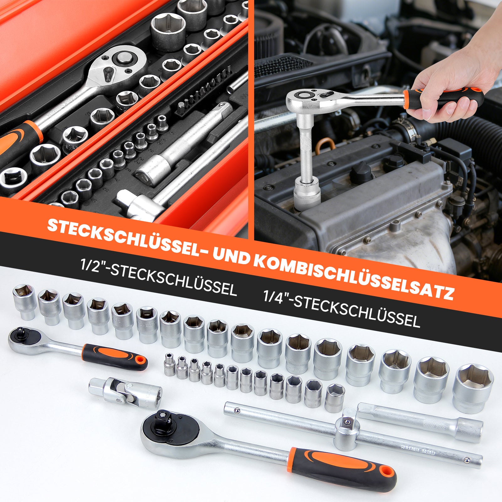 85-teiliges Profi-Werkzeugset mit Ratschen