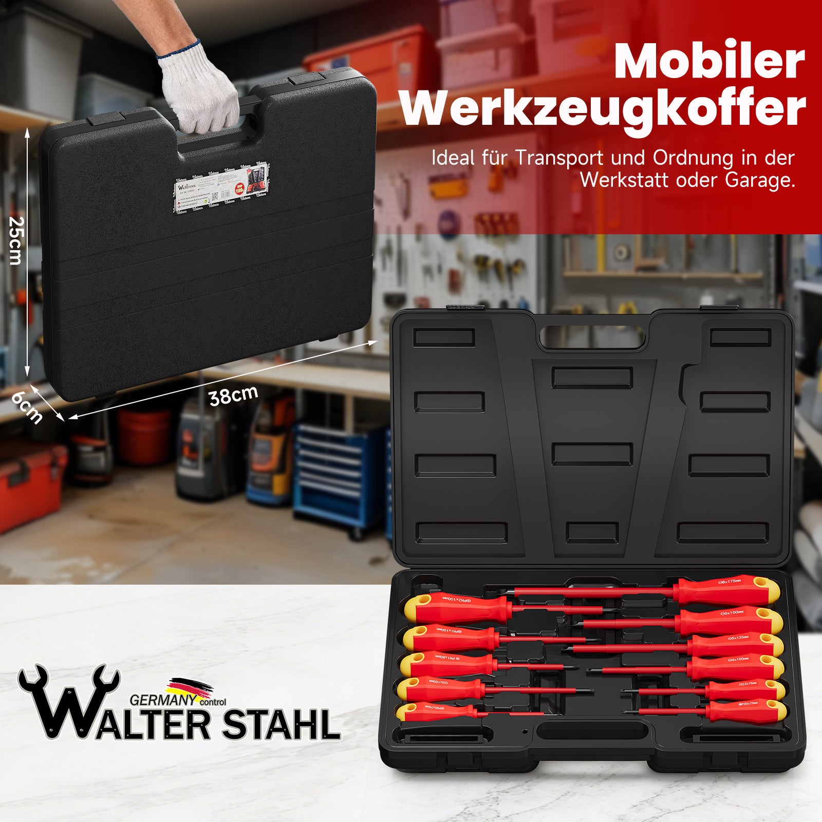 11-teiliges isoliertes Schraubendreher-Set mit magnetischen Spitzen, Chrom-Vanadium-Stahl und stabilem Koffer