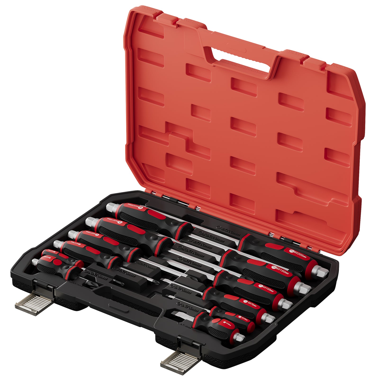 12-teiliges Profi-Schraubendreher-Set aus Chrom-Vanadium-Stahl mit Schlagkappe, Sechskantansatz und Transportkoffer