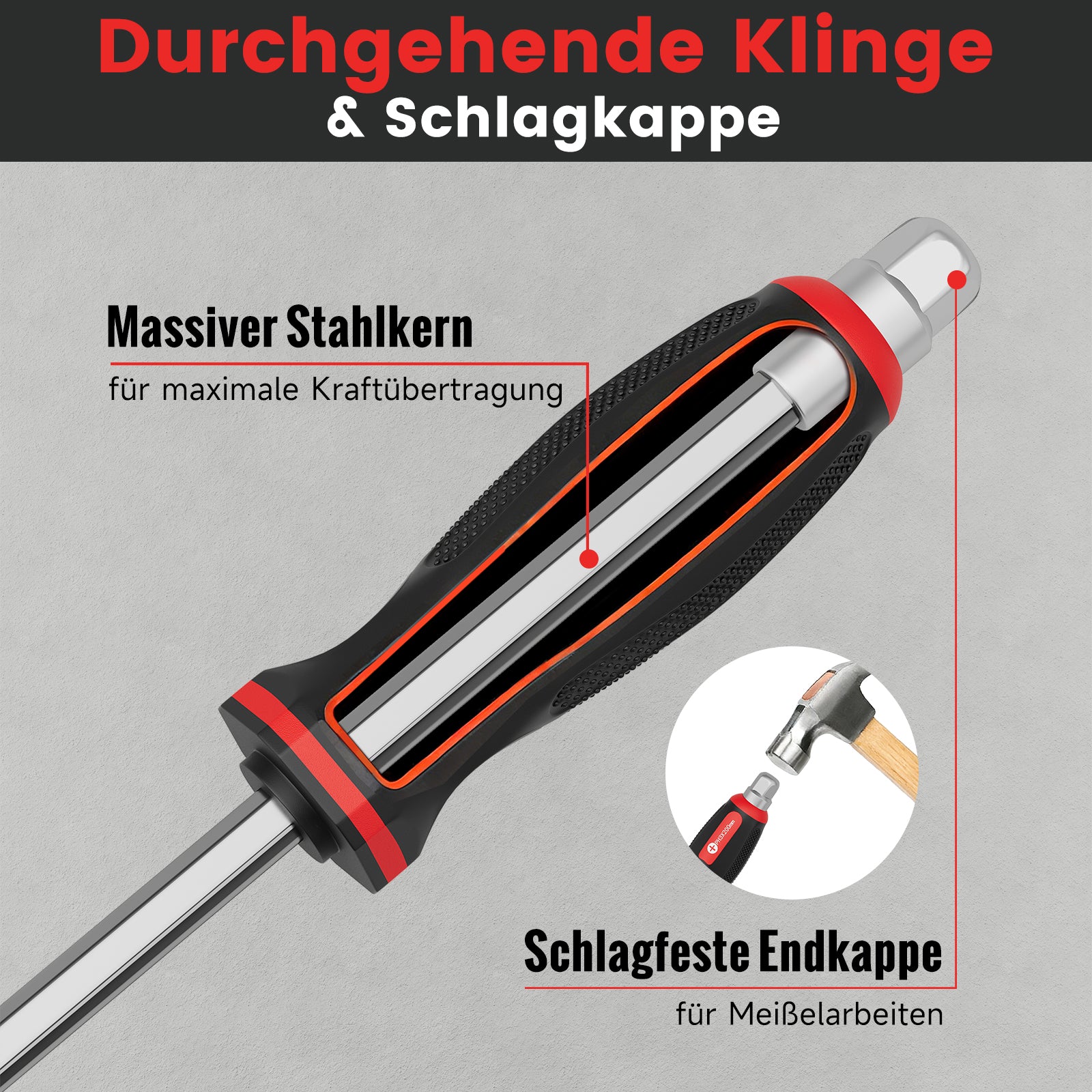 12-teiliges Profi-Schraubendreher-Set aus Chrom-Vanadium-Stahl mit Schlagkappe, Sechskantansatz und Transportkoffer