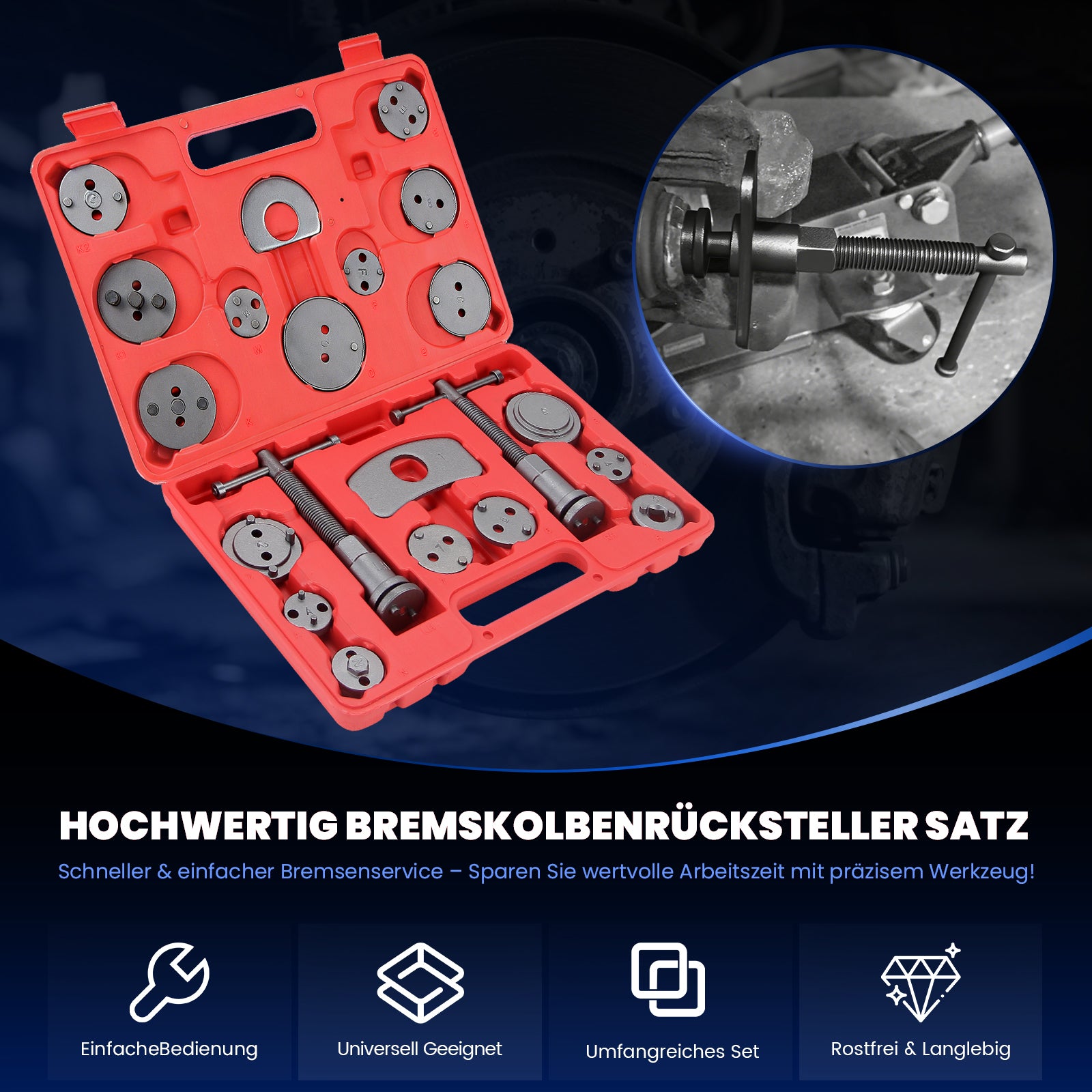 21 tlg. Universal Bremskolbenrücksteller Set Bremssattel Kolben Wind Zurück Tool Kit
