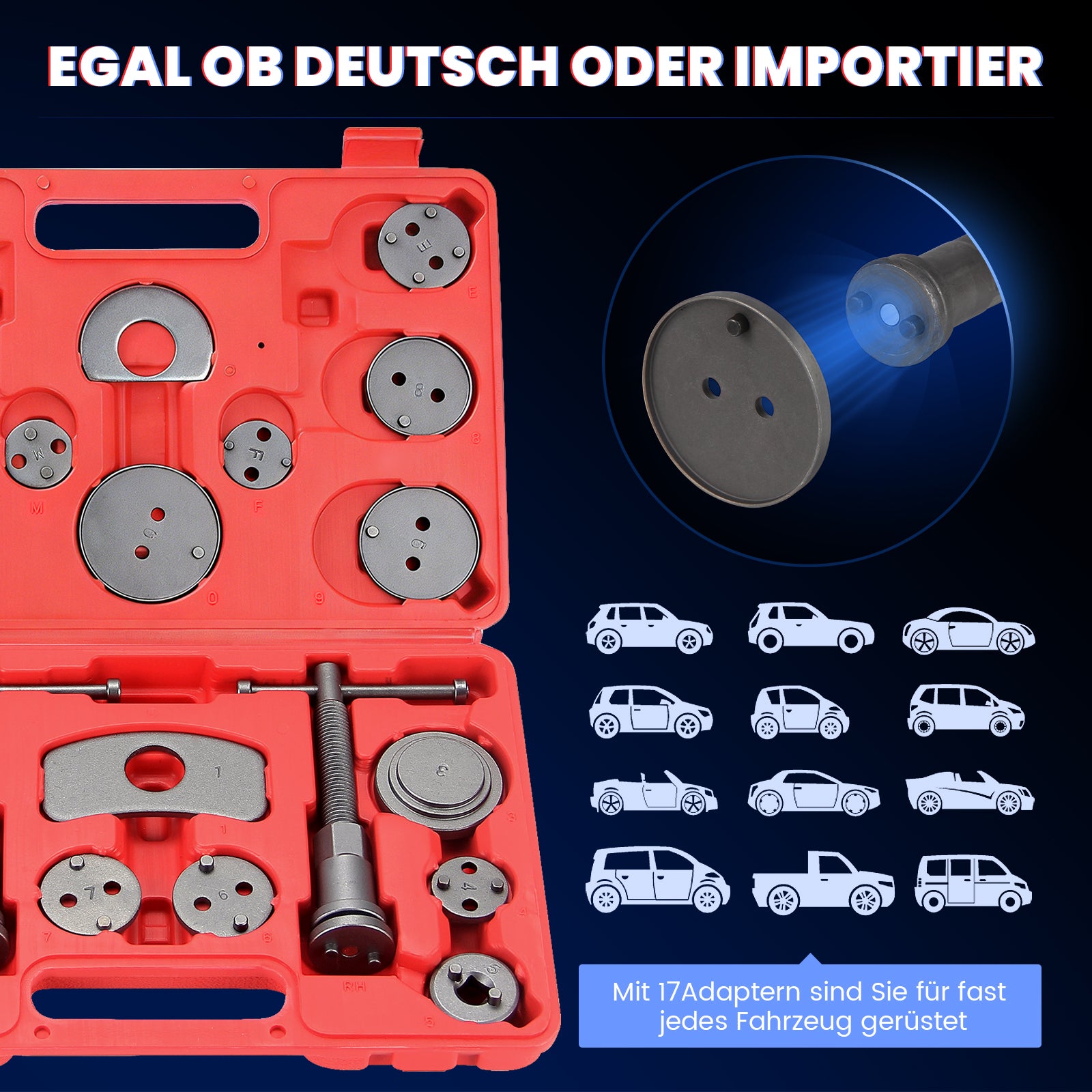 21 tlg. Universal Bremskolbenrücksteller Set Bremssattel Kolben Wind Zurück Tool Kit