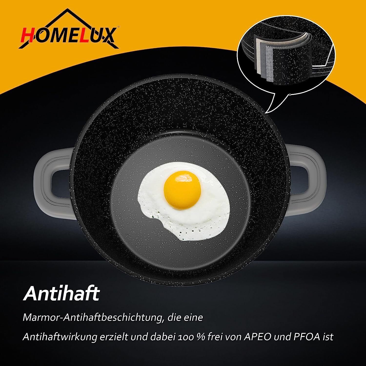 Energiesparender HOMELUX Topf mit schneller Wärmeverteilung