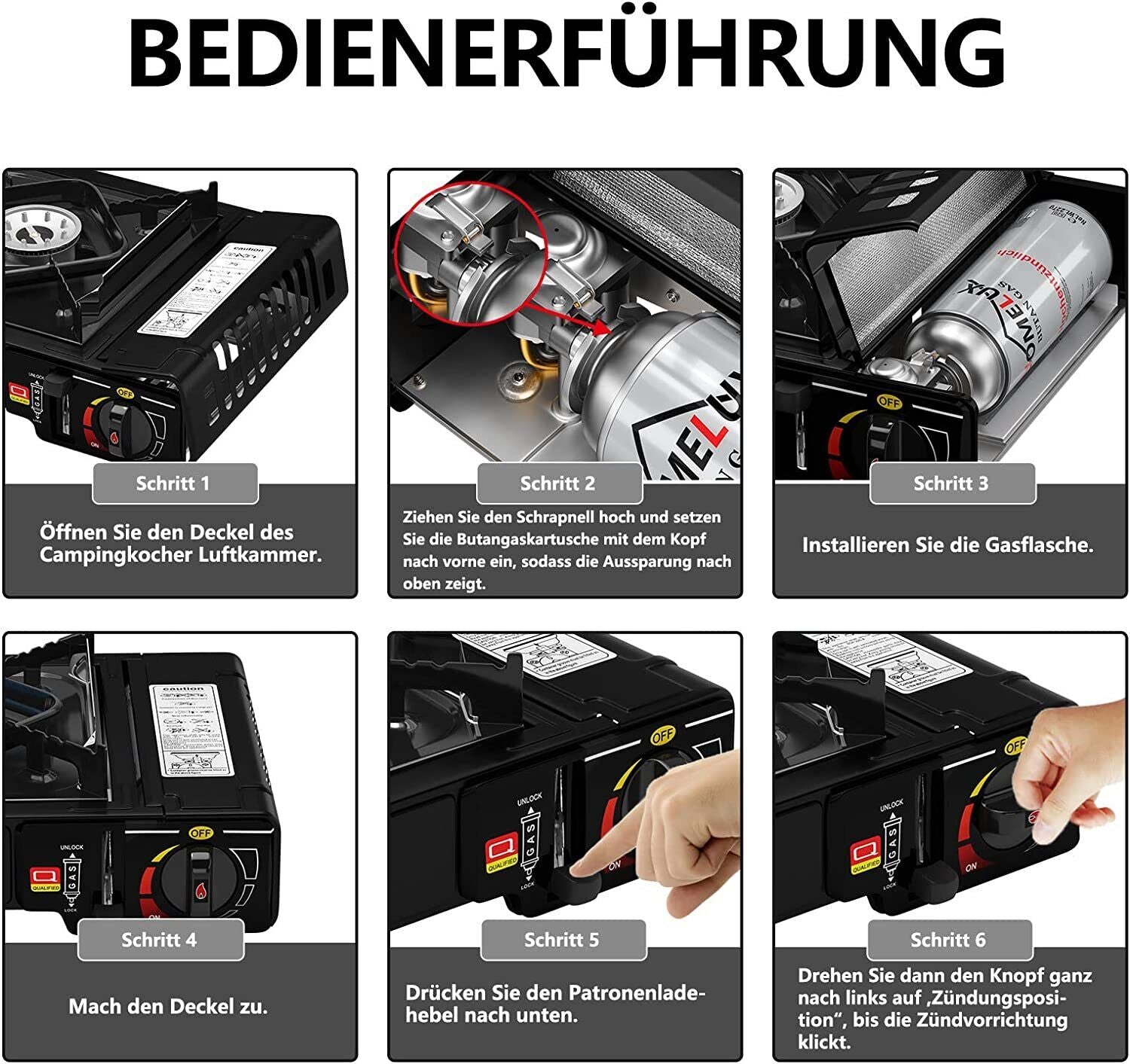 Tragbarer 2-Flammen-Gaskocher mit explosionssicherem Ofenkern