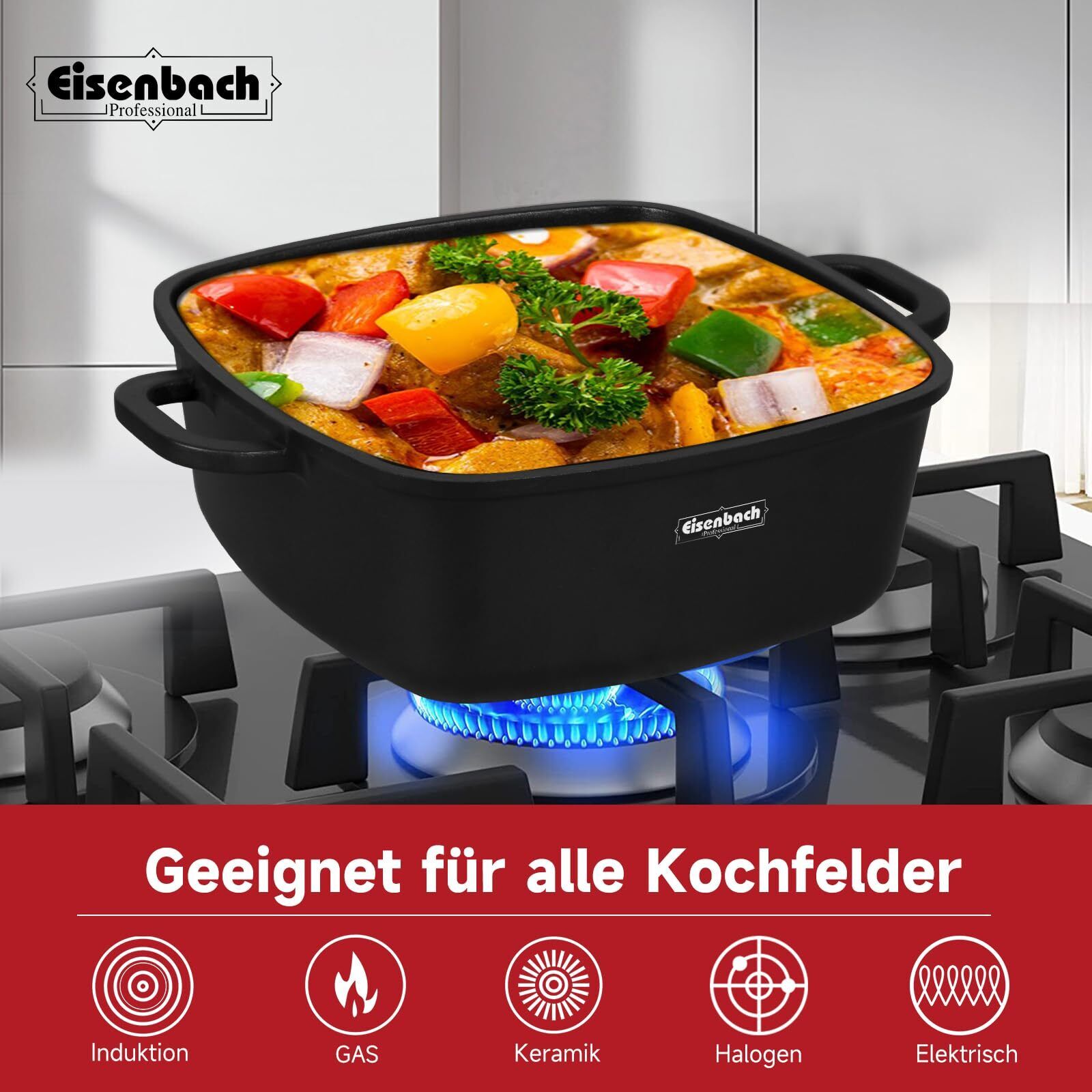 Topf Induktion Töpfe mit Glasdeckel Kochtöpfe für Induktion, mit Antihaft-Beschichtung, Spülmaschinenfest, Suppentopf