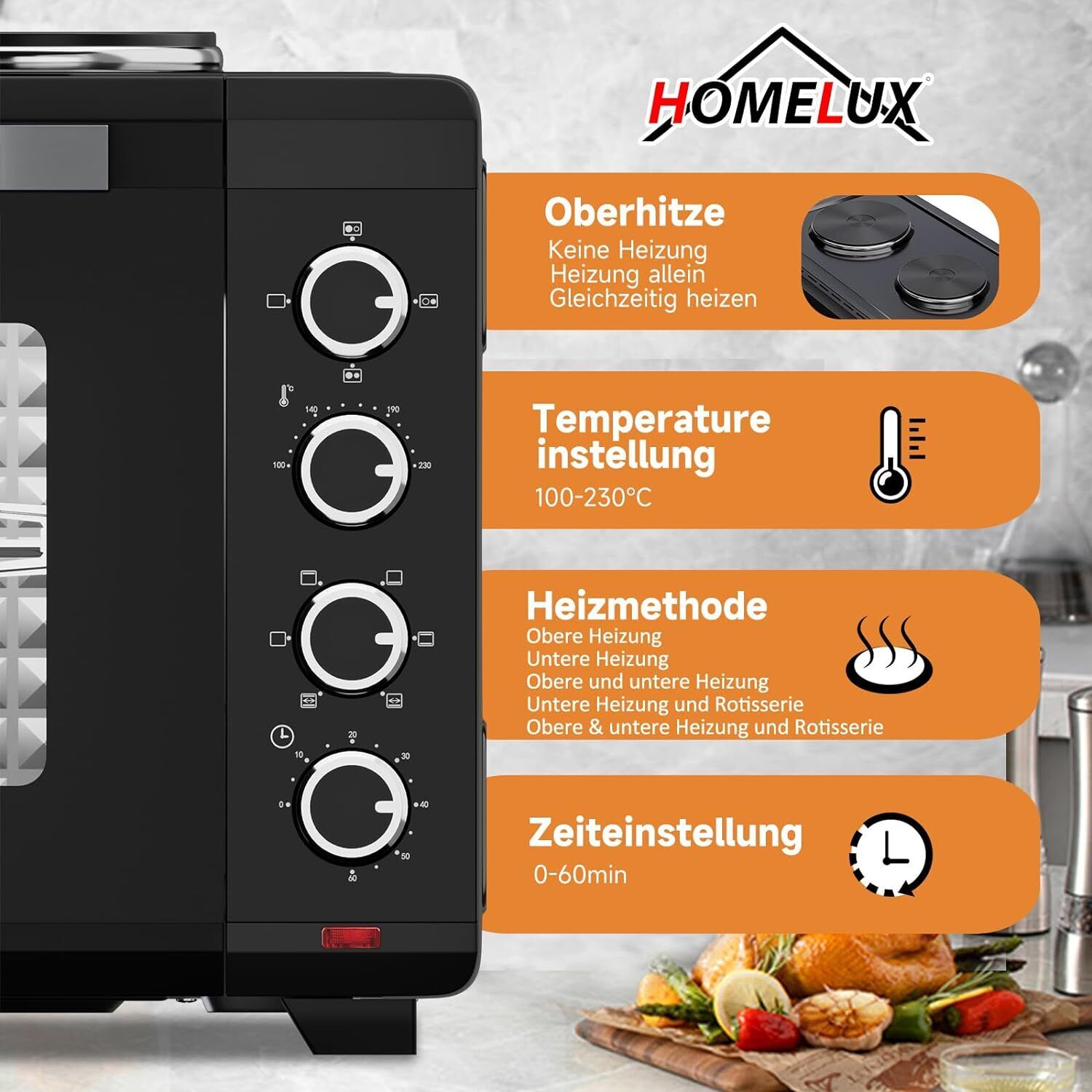 Sicherer HOMELUX Minibackofen mit doppelter Verglasung
