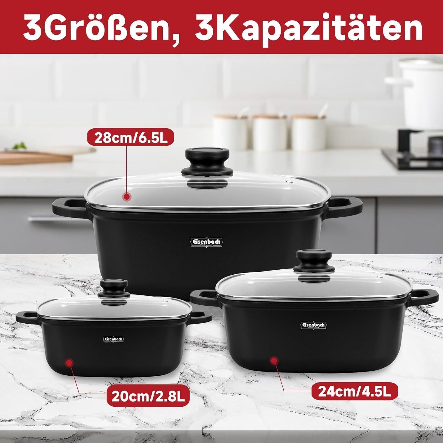 Topf Induktion Töpfe mit Glasdeckel Kochtöpfe für Induktion, mit Antihaft-Beschichtung, Spülmaschinenfest, Suppentopf