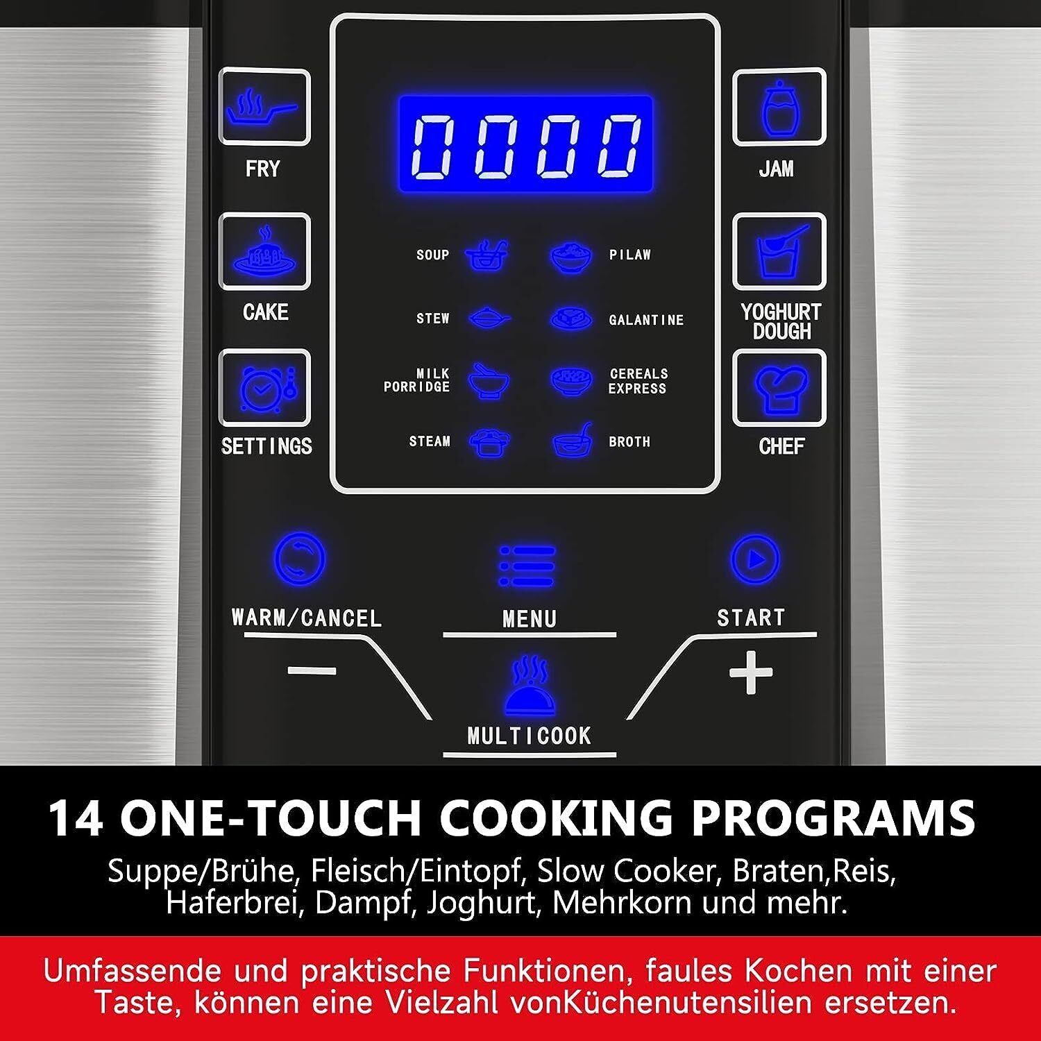 Multikocher 6L 1000W Edelstahl Reiskocher Schnellkochtopf Dampfgarer Reis