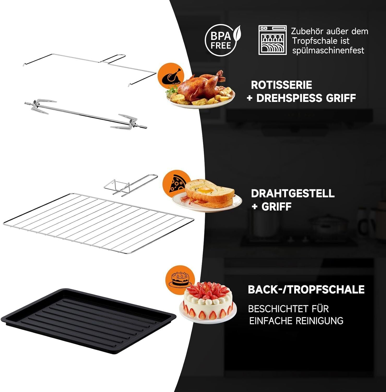 Drehspieß im HOMELUX Minibackofen für flexibles Backen