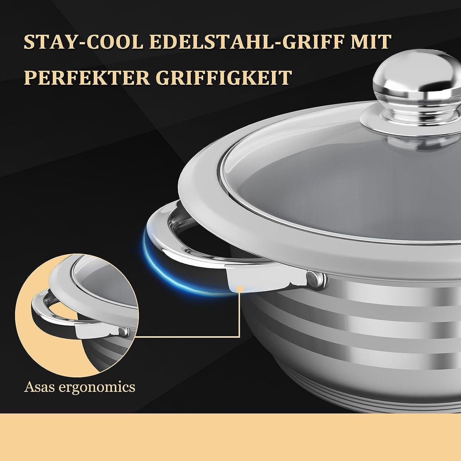 Pot set induction stainless steel cooking pot 10-piece with glass lid for all types of stoves