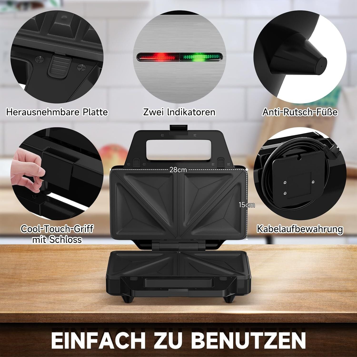 HOMELUX 3in1 Sandwich Maker 1000W Sandwich Toaster Waffle Iron Contact Grill