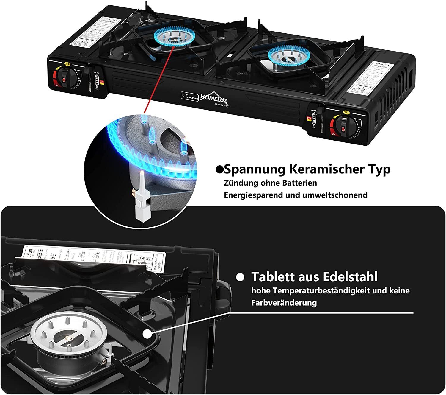 Sicherer Gaskocher mit externem Dichtungssystem gegen Gaslecks