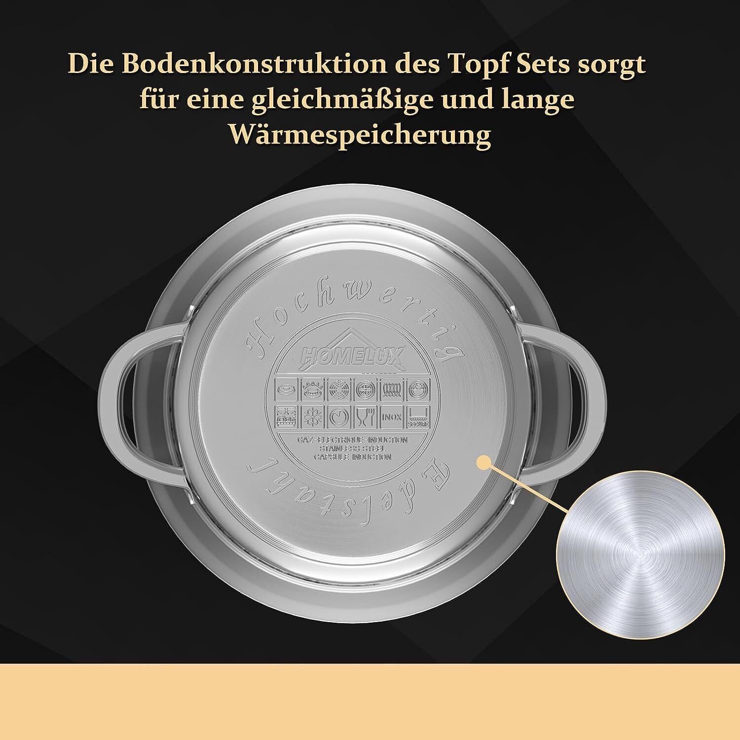 Pot set induction stainless steel cooking pot 10-piece with glass lid for all types of stoves