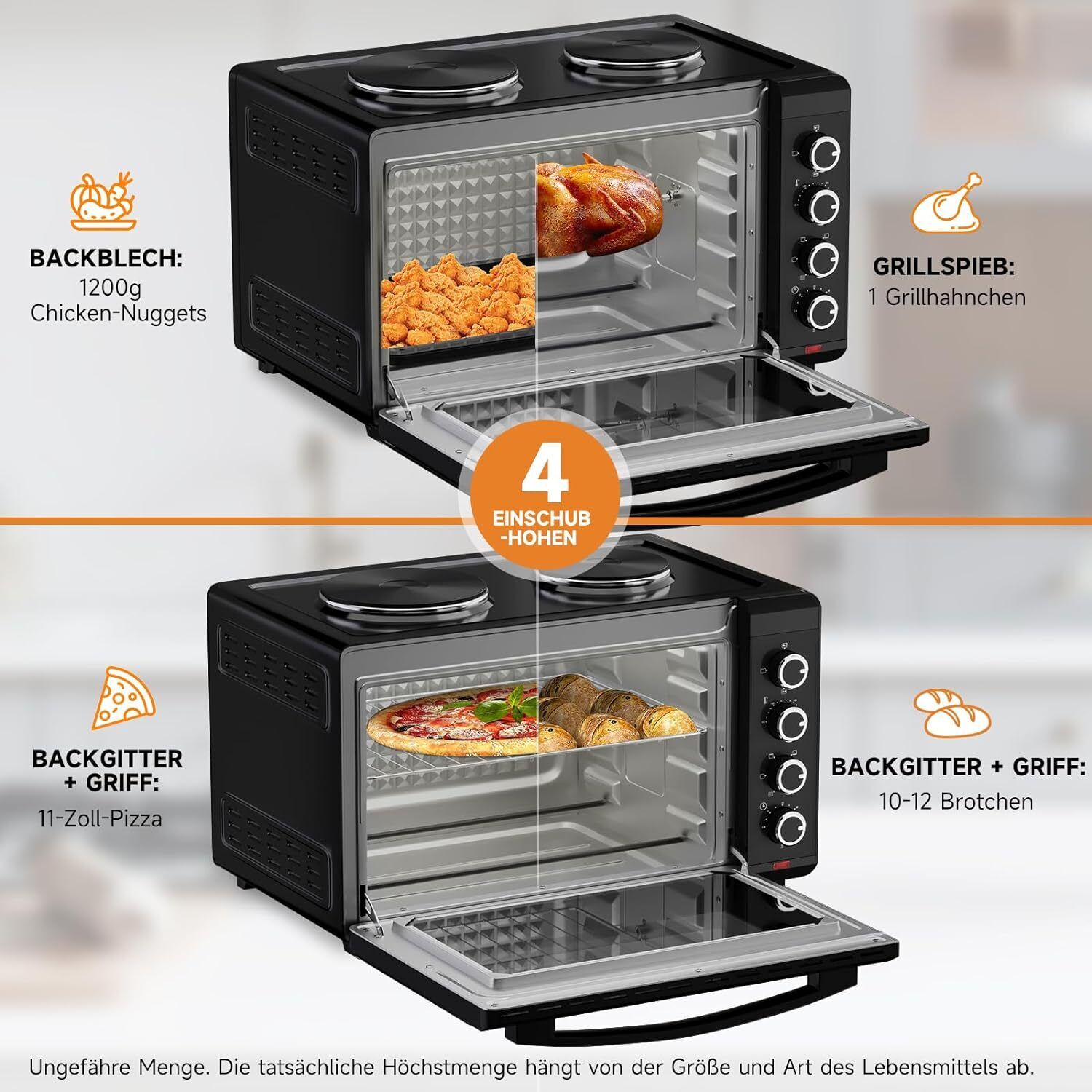 3600W Leistung im HOMELUX Minibackofen