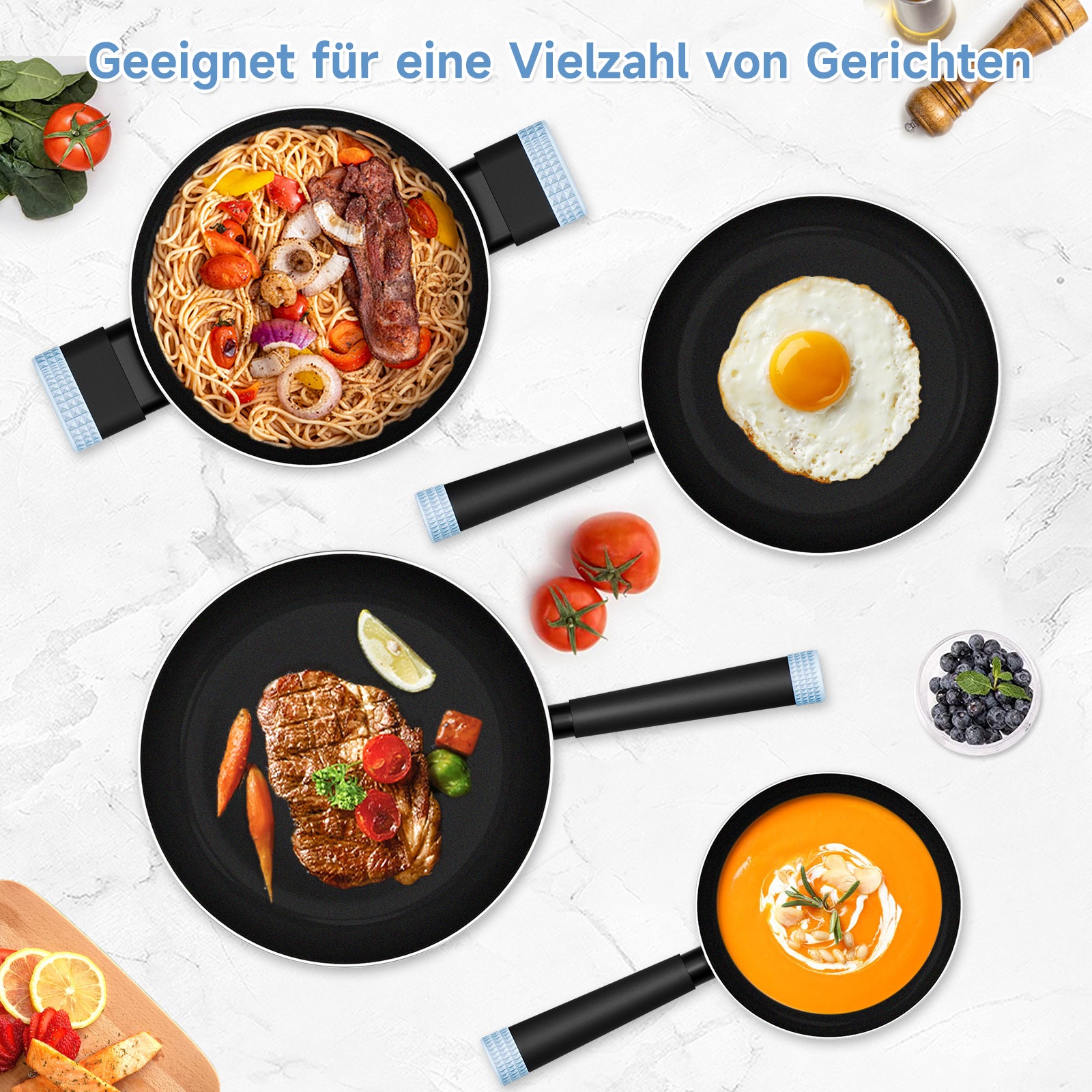 6-teiliges Kochgeschirrset mit Dampflöchern zur Vermeidung von Überkochen