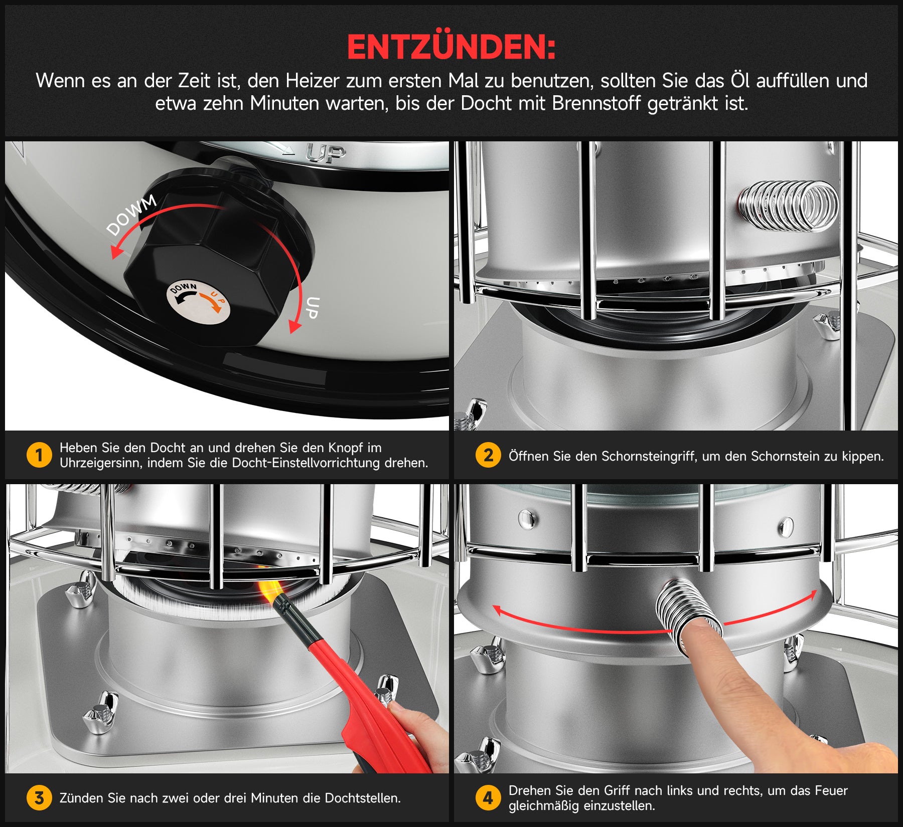 Homelux 6L Petroleumofen, 9.000 BTU/h, ohne Strom, mobil, 20㎡ Heizbereich, mit Kleidersack, gehärtetem Glas-Schornstein