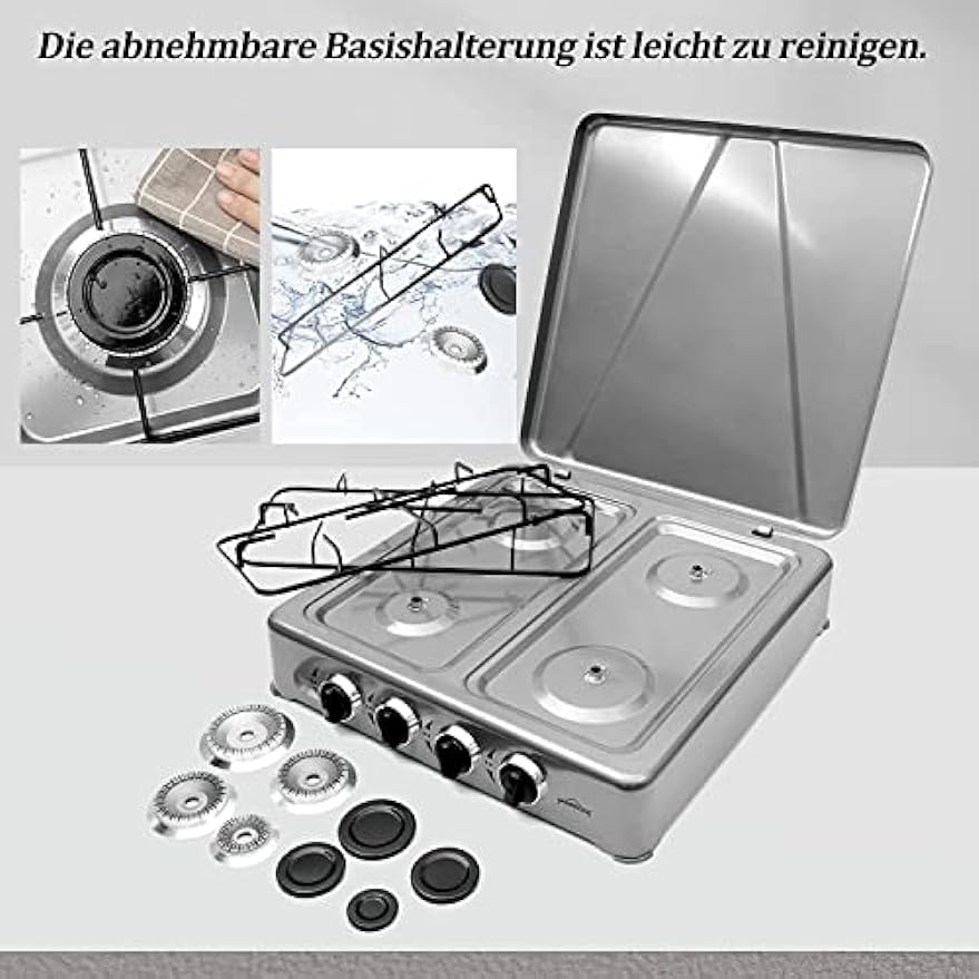 HOMELUX Gaskocher 4 flammig Campingkocher mit Deckel 6,2 kW Kocher Gas Herd Outdoor
