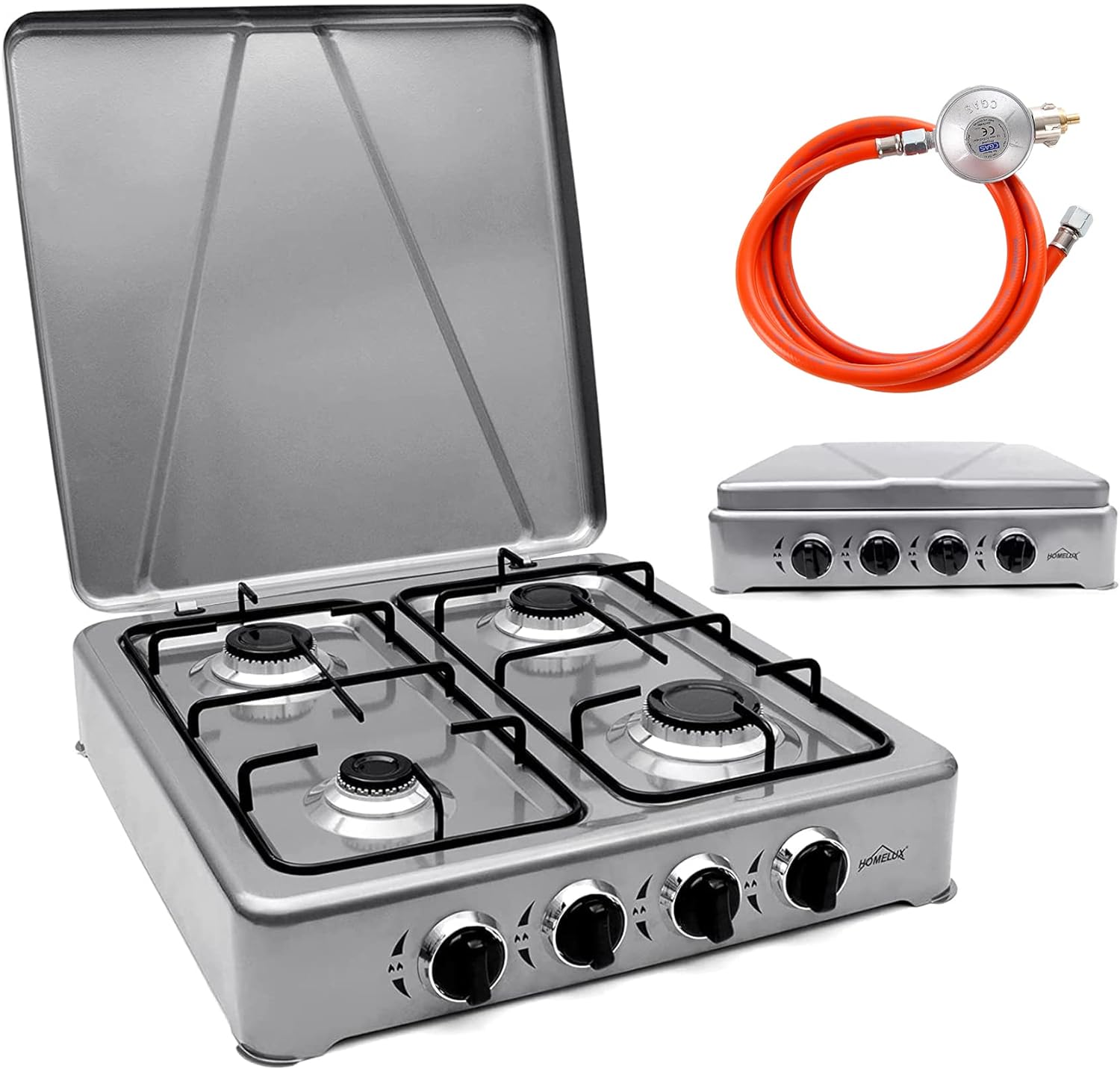 HOMELUX Gaskocher 4 flammig Campingkocher mit Deckel 6,2 kW Kocher Gas Herd Outdoor