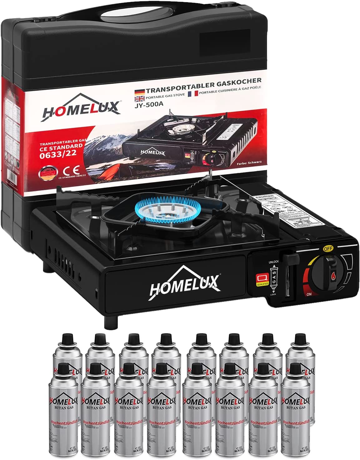 Camping-Gaskocher-Set 2,2 KW, mit Gaskartusche, inkl. Aufbewahrungsbox. Ideal für Outdoor-Kochen