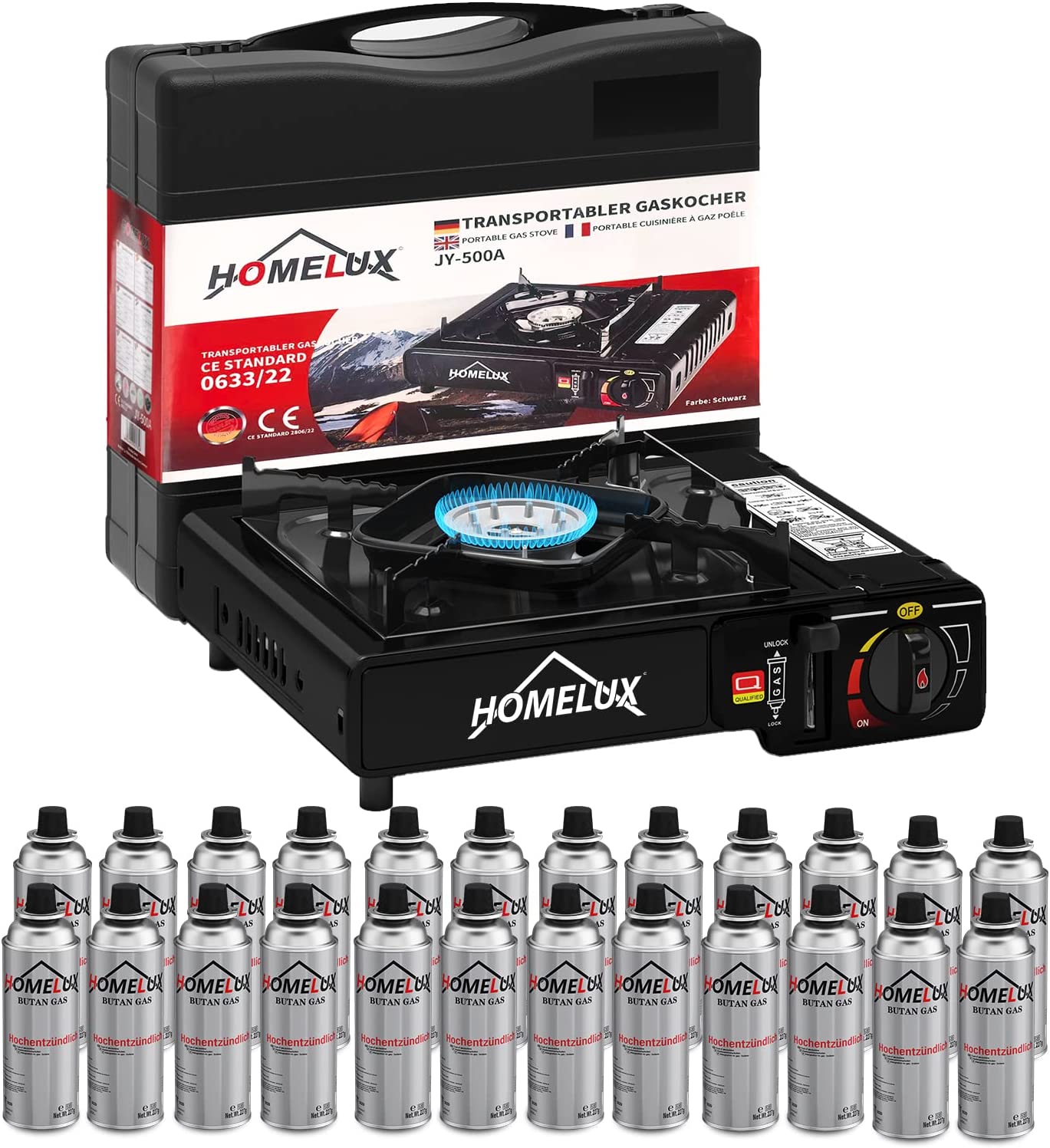 Camping-Gaskocher-Set 2,2 KW, mit Gaskartusche, inkl. Aufbewahrungsbox. Ideal für Outdoor-Kochen