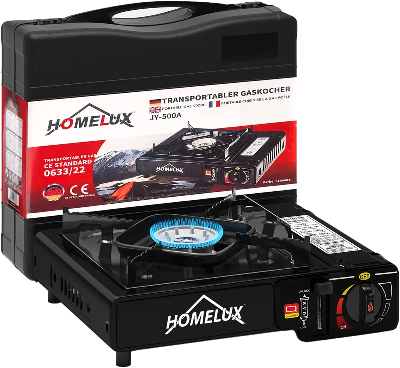 Camping-Gaskocher-Set 2,2 KW, mit Gaskartusche, inkl. Aufbewahrungsbox. Ideal für Outdoor-Kochen