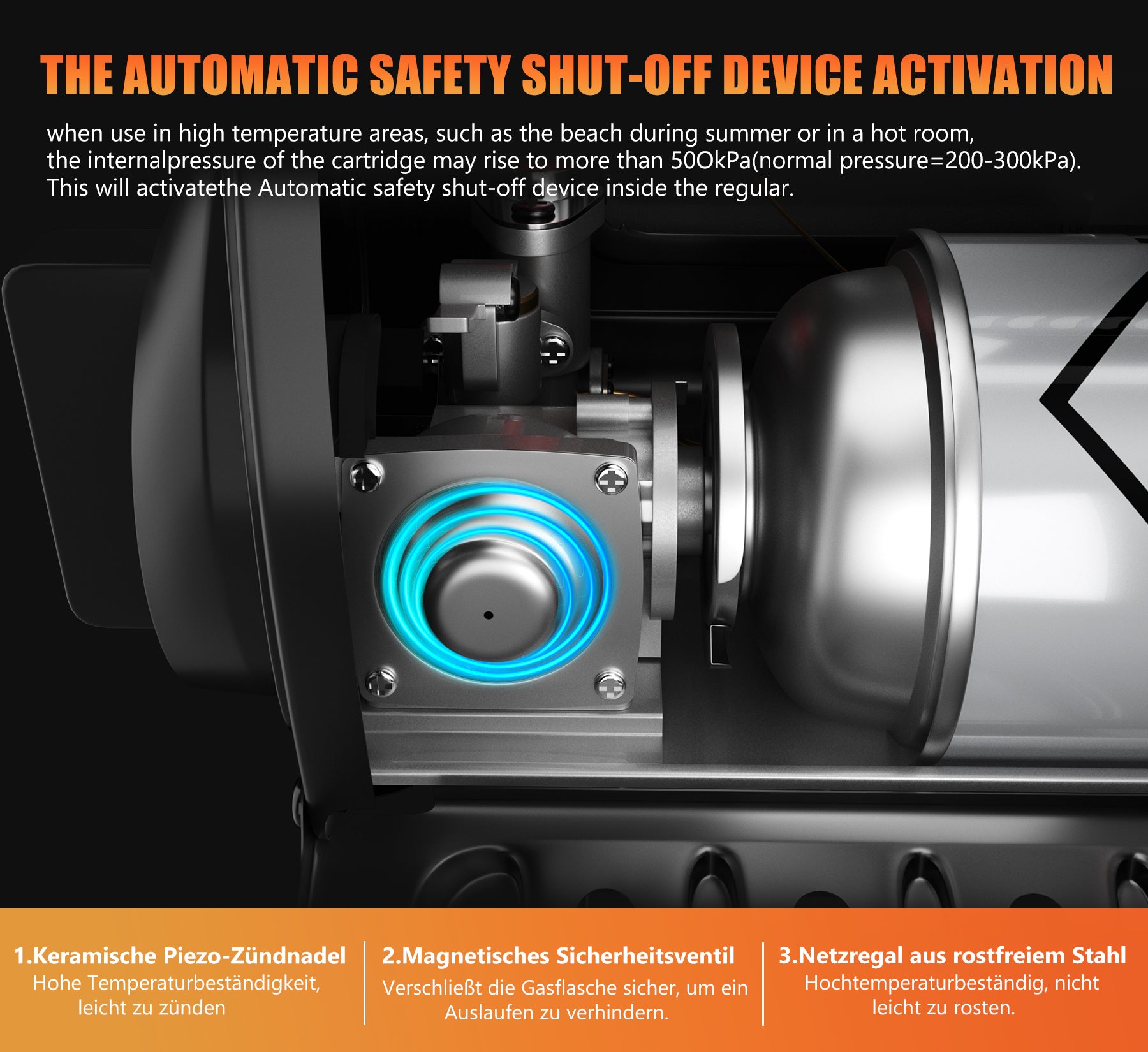 Praktischer Outdoor-Gasheizer – Heizt schnell auf und kocht bei allen Outdoor-Aktivitäten.