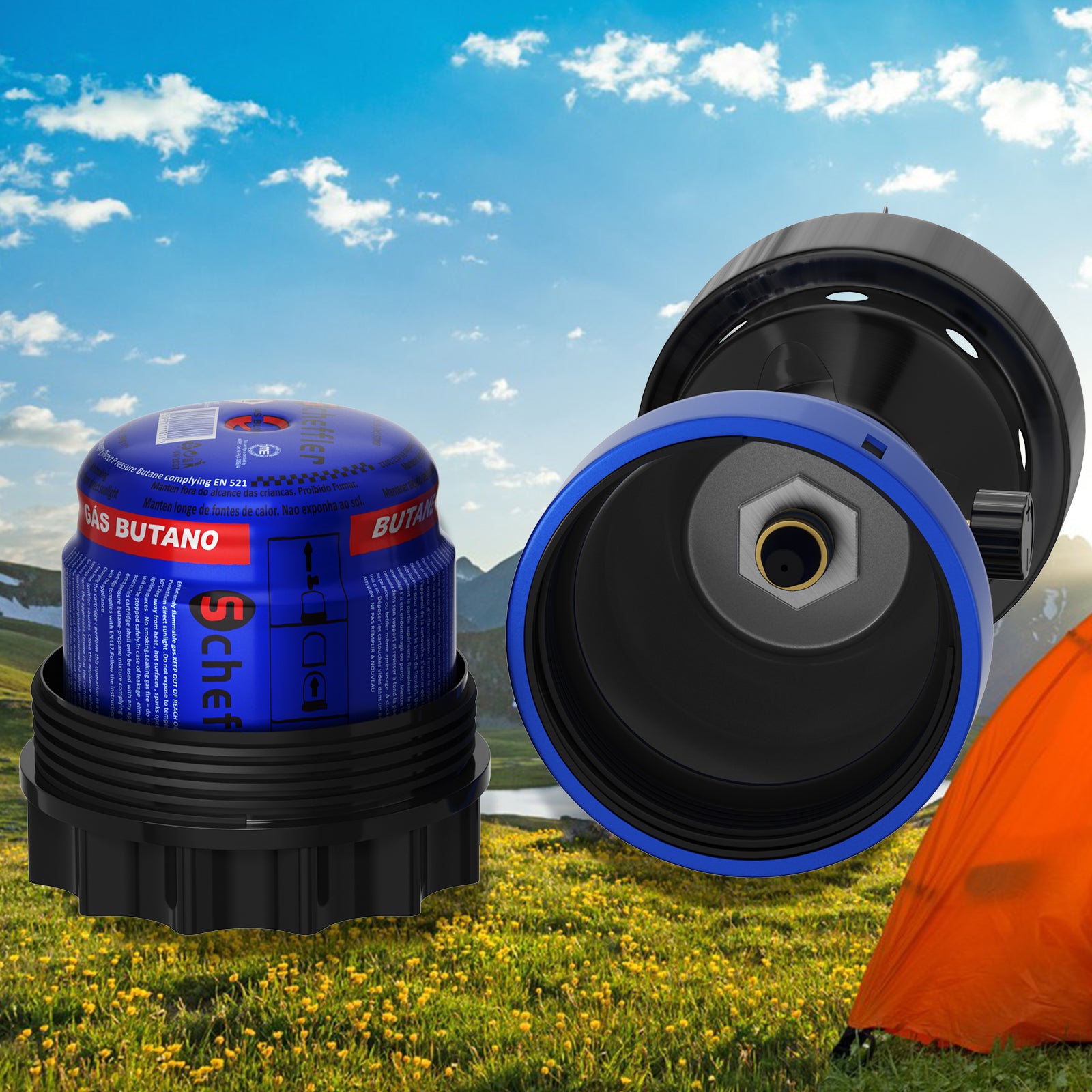 2in1 Campingkocher Gaskocher 1 Flammig Shisha Kohleanzünder für Gaskartuschen