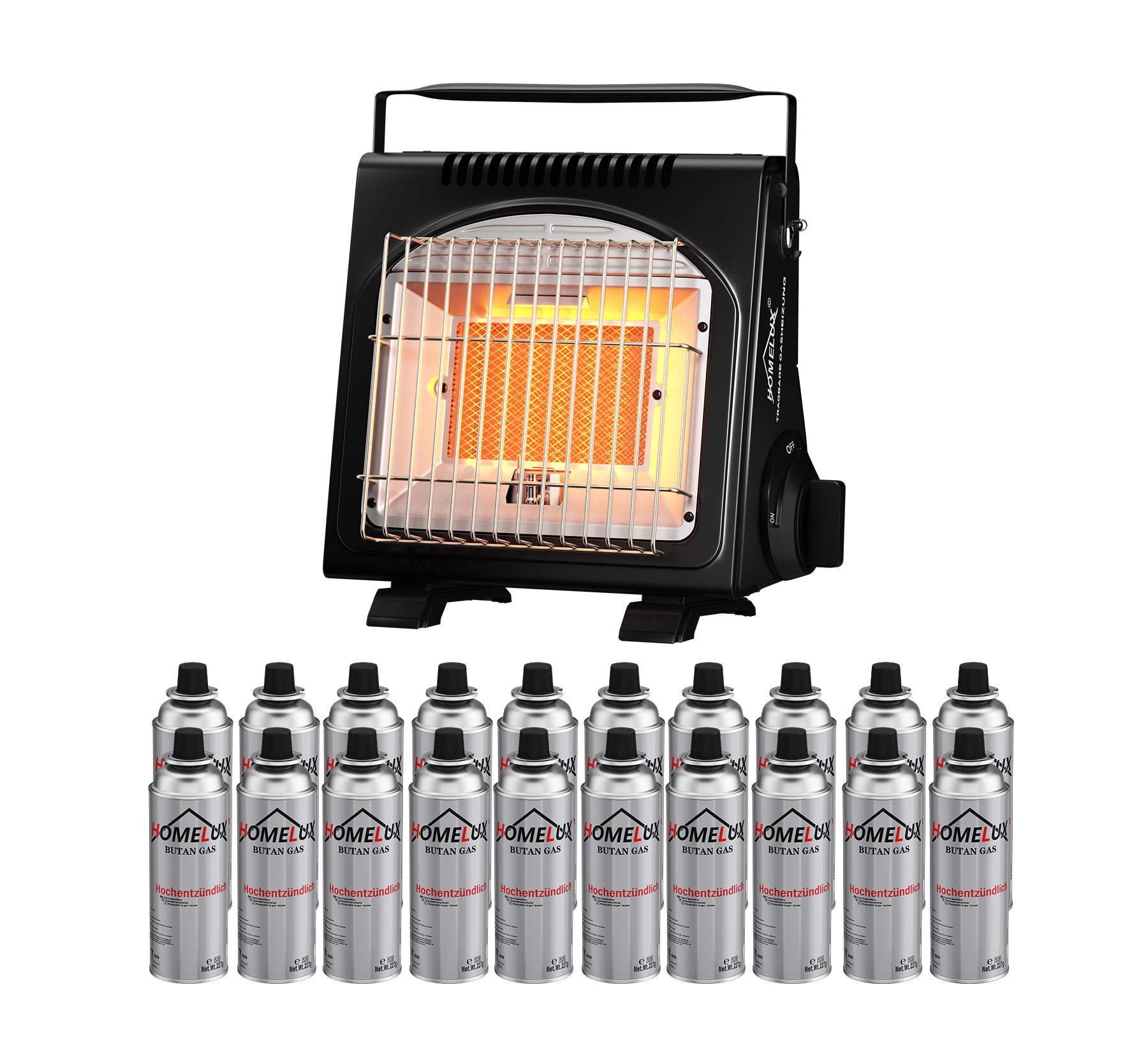 Leistungsstarker 1,7 kW Gasheizer mit effizientem Heizen und Kochen für Outdoor-Aktivitäten.