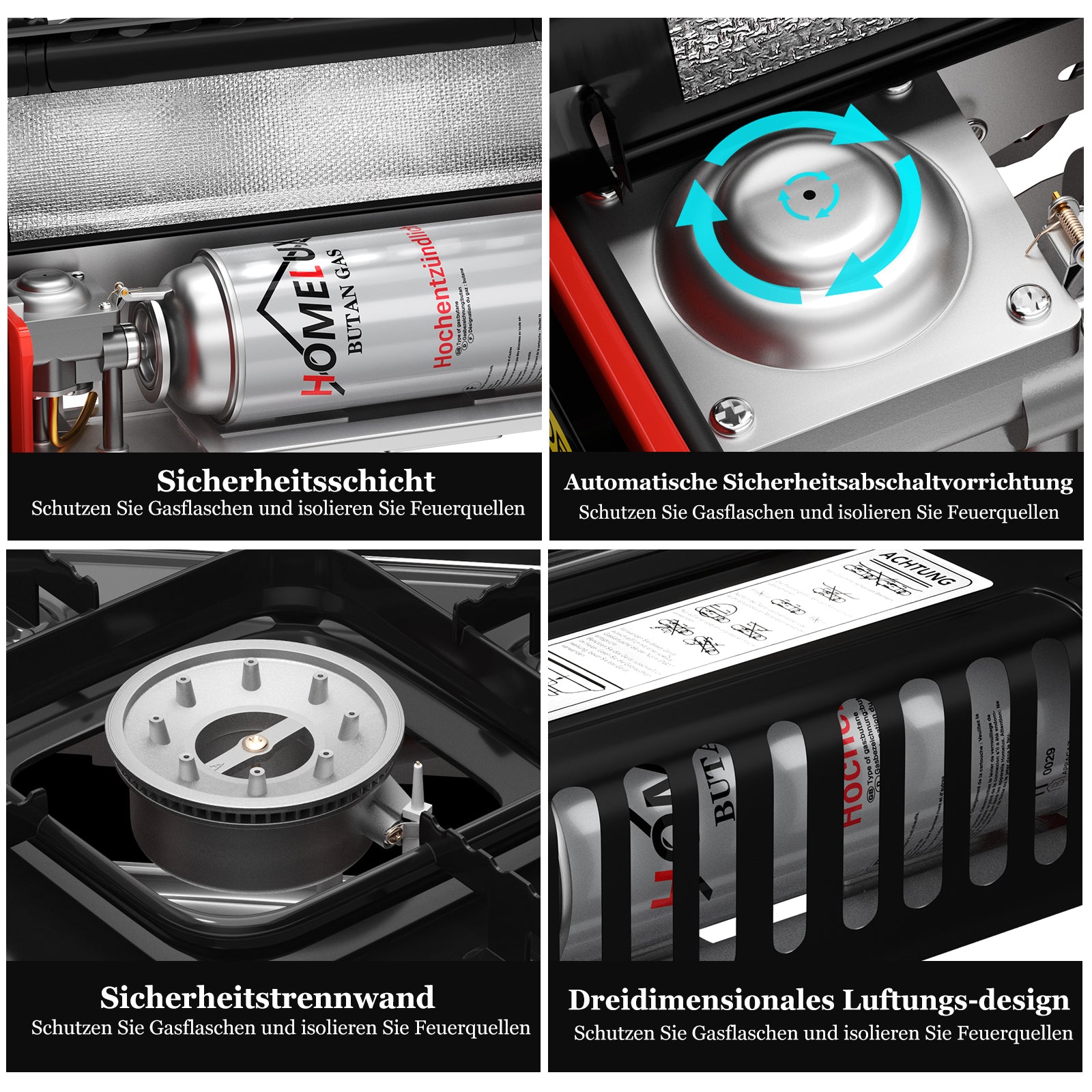 2,2KW Hochleistungs-Gaskocher mit windgeschützter Heizplatte und stabilem Flammenbild