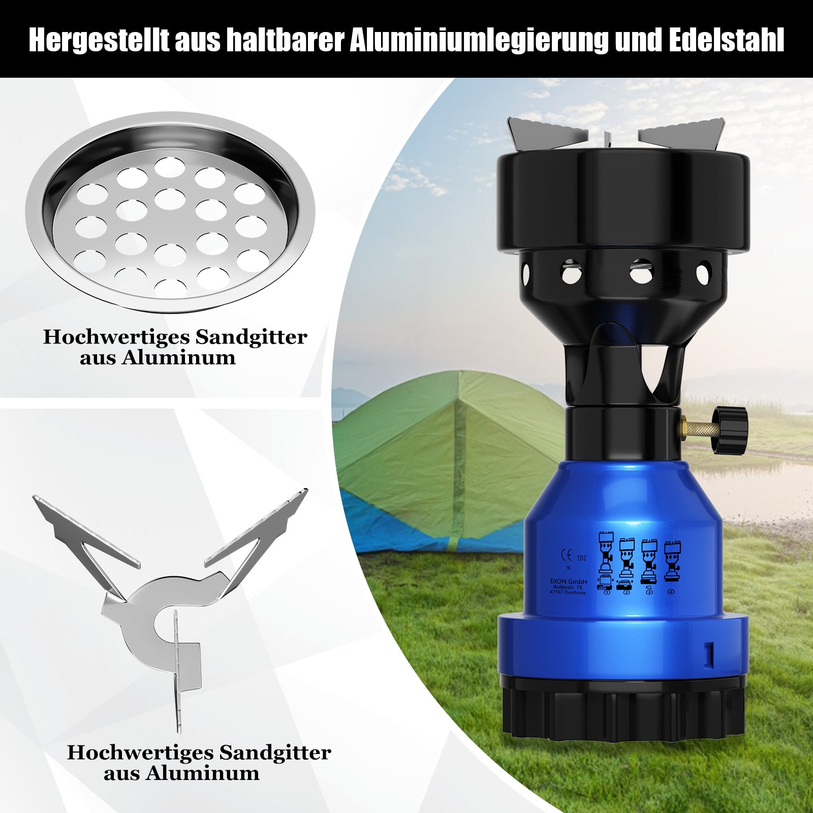 2in1 Campingkocher Gaskocher 1 Flammig Shisha Kohleanzünder für Gaskartuschen