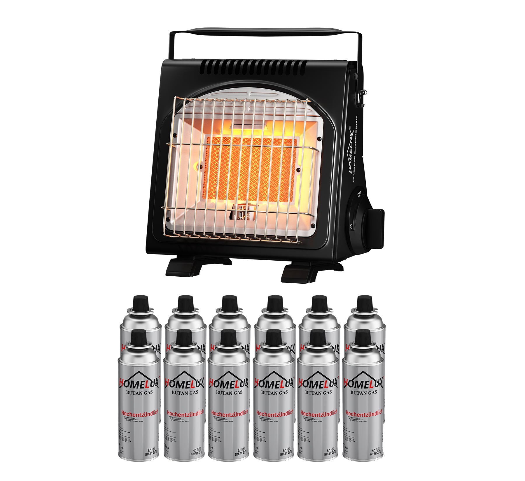 Kompakter Gasheizer für den praktischen Einsatz bei Outdoor-Aktivitäten und Gartenarbeit.