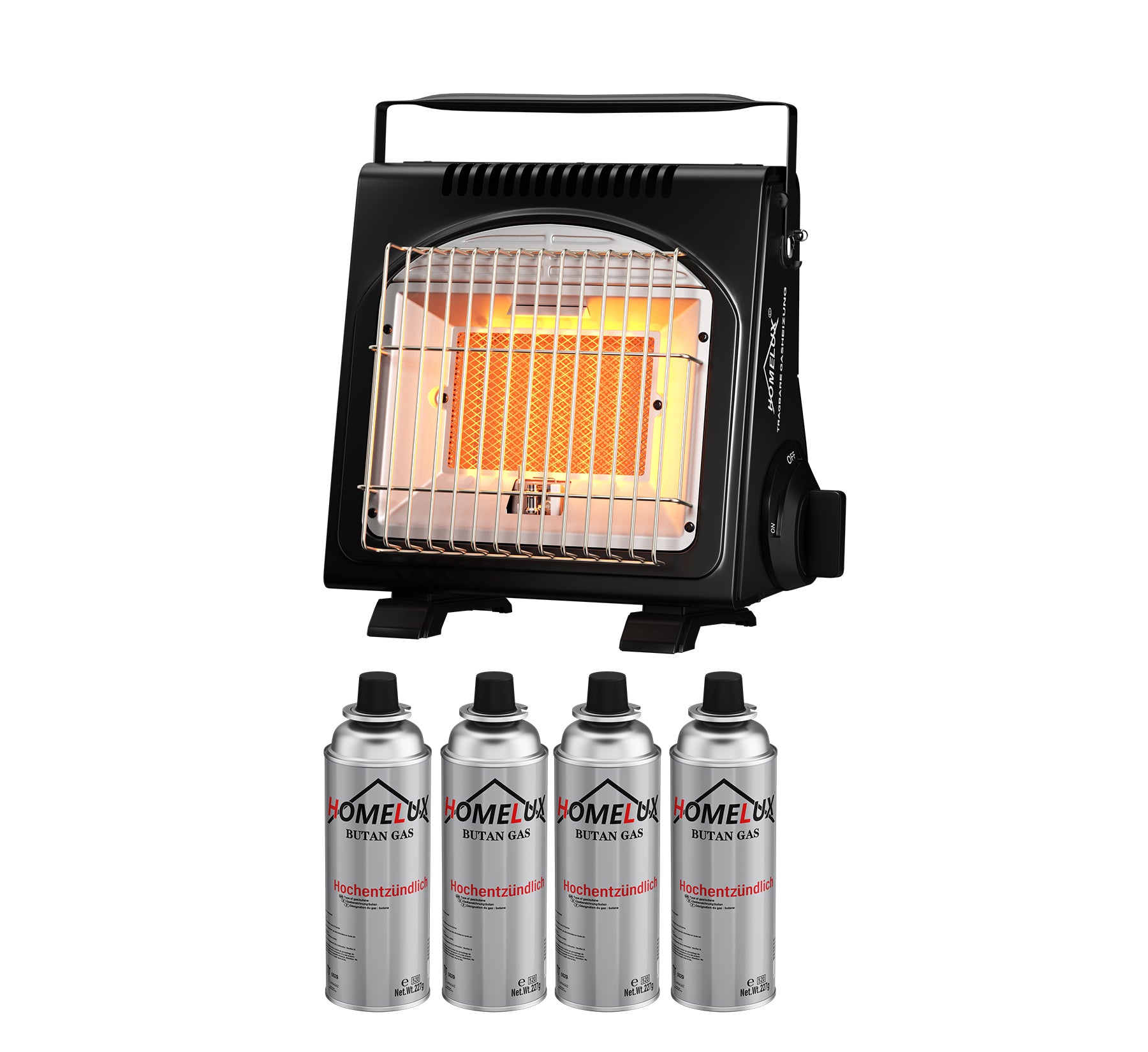 Tragbarer Gasheizer mit Kochfunktion für einfaches Kochen und Heizen bei kaltem Wetter.