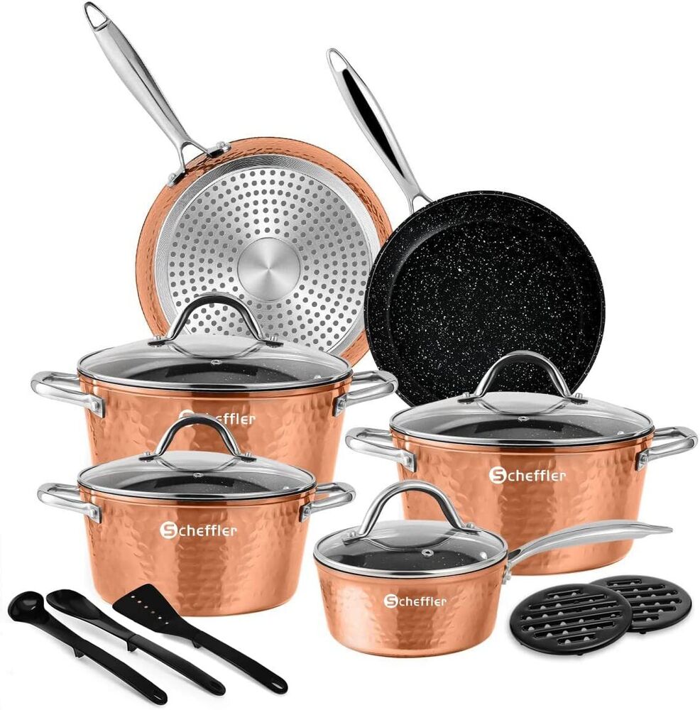 Topfset Scheffler Topfset Induktion 15-teilig, Induktions Töpfe Set,Töpfe mit Glasdeckel, Kochtopf-Set, Töpfe und Pfannen, Induktionsgeeignet