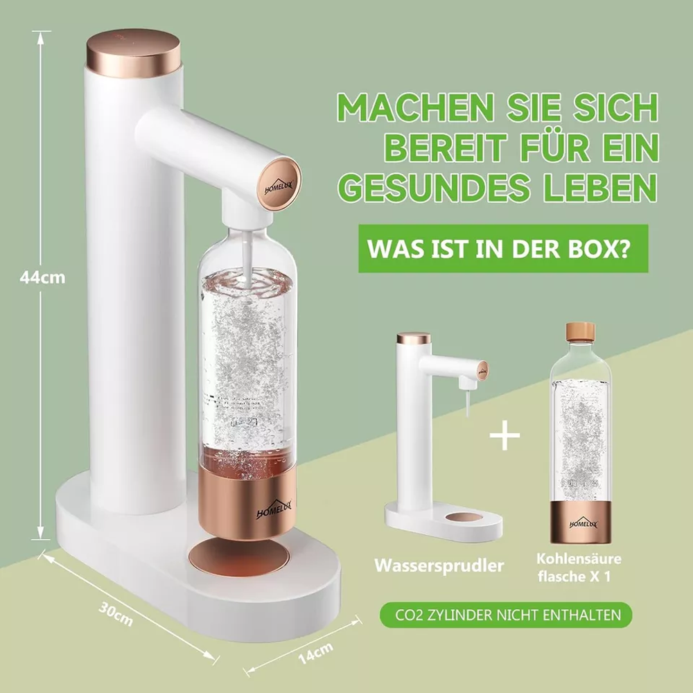 HOMELUX Wassersprudler – Kohlensäuregerät für Sprudelwasser inkl. BPA-freier 1L PET-Flasche