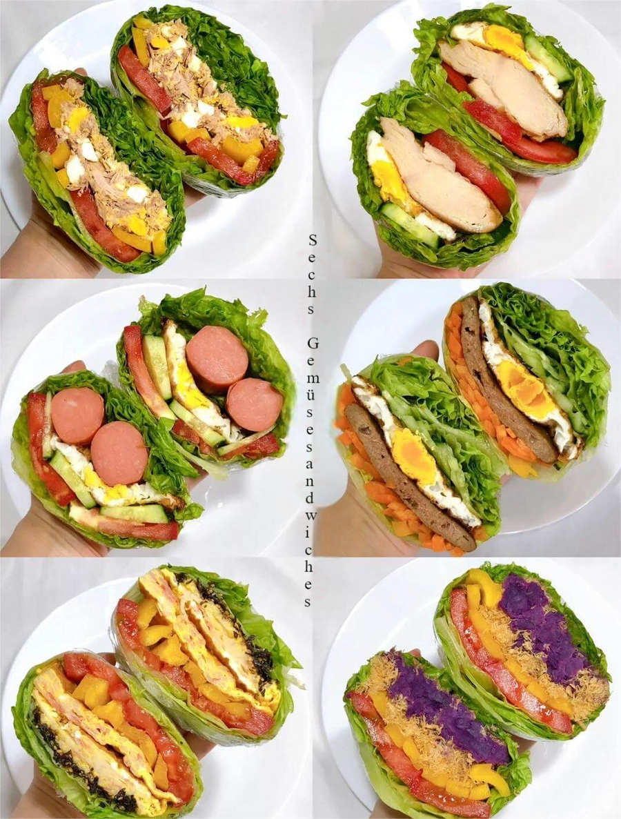 Six breadless vegetable sandwiches for a week of fat-reducing meals! 