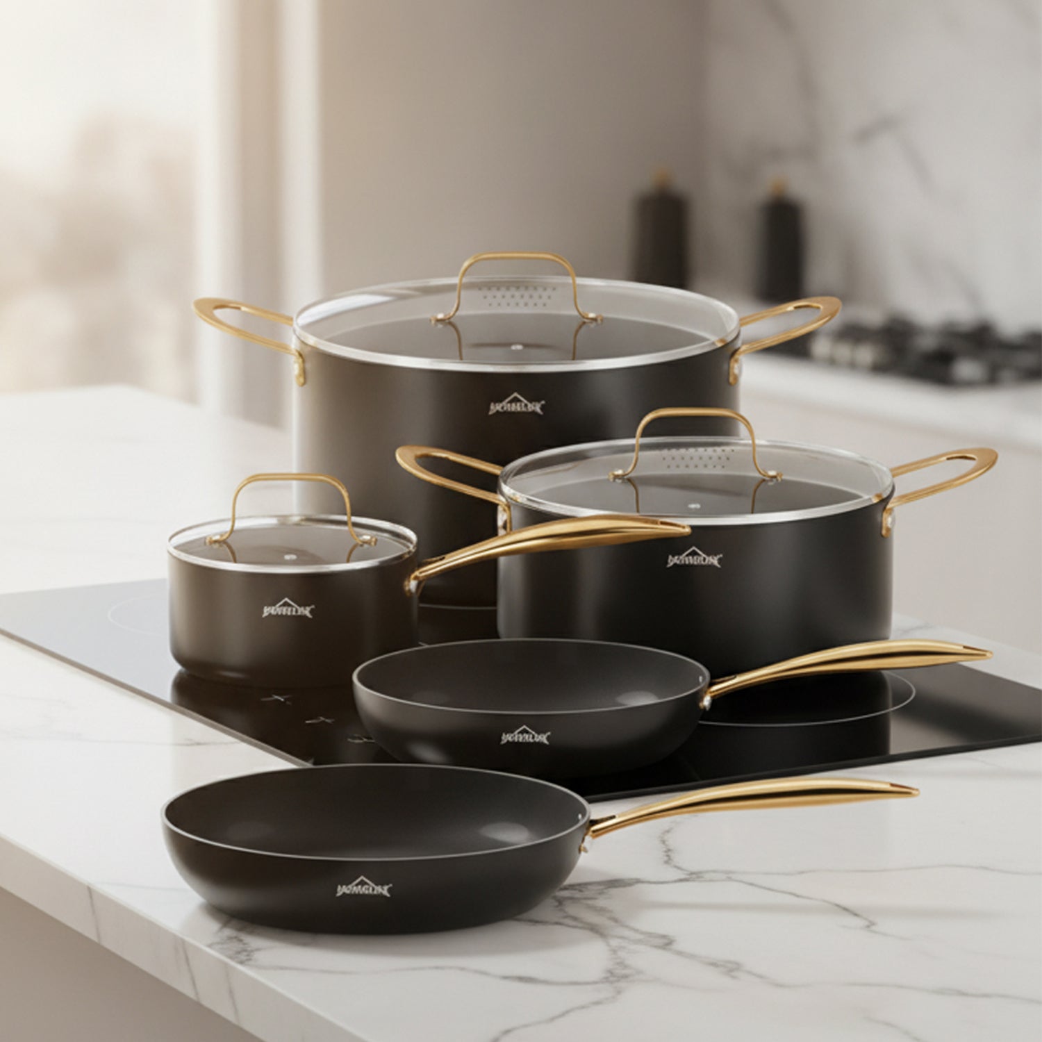HOMELUX 8-teiliges Induktions-Topfset mit Glasdeckel Kochtöpfe und Pfannen