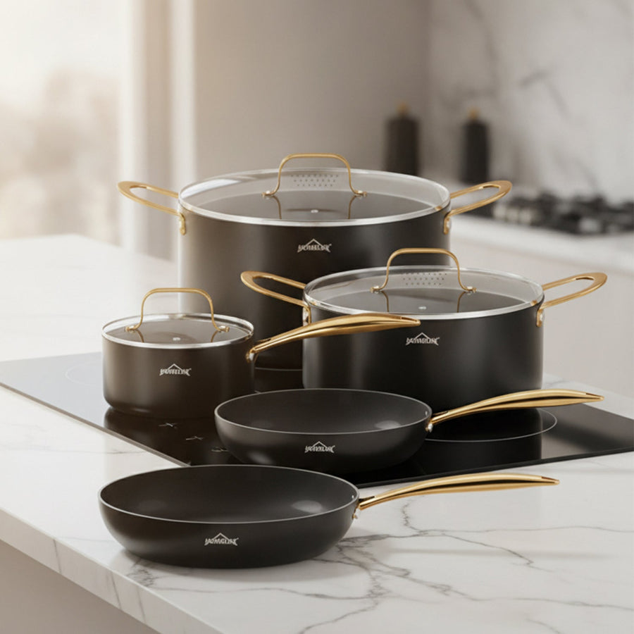 HOMELUX 8-teiliges Induktions-Topfset mit Glasdeckel Kochtöpfe und Pfannen