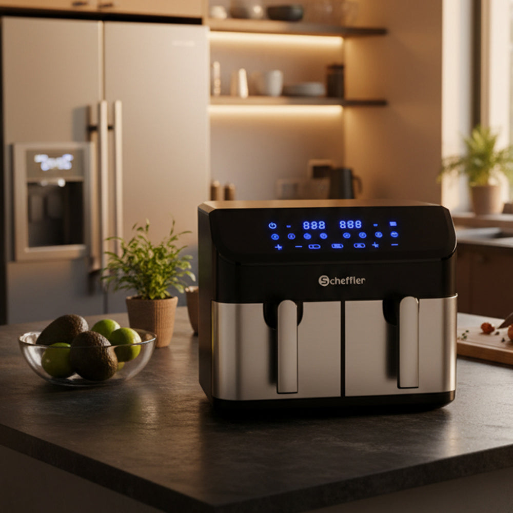 Scheffler Heißluftfritteuse 2 kammern 9L Airfryer 8 Programme Dual Cook & Sync Finish