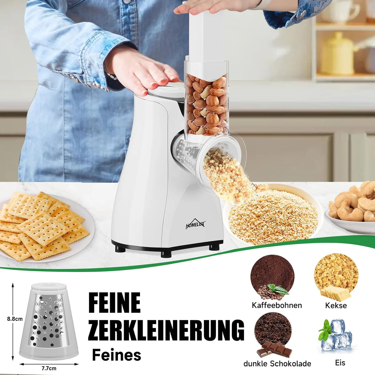 Der perfekte Küchenhelfer: HOMELUX Elektrischer Gemüseschneider 5-fach Reibe