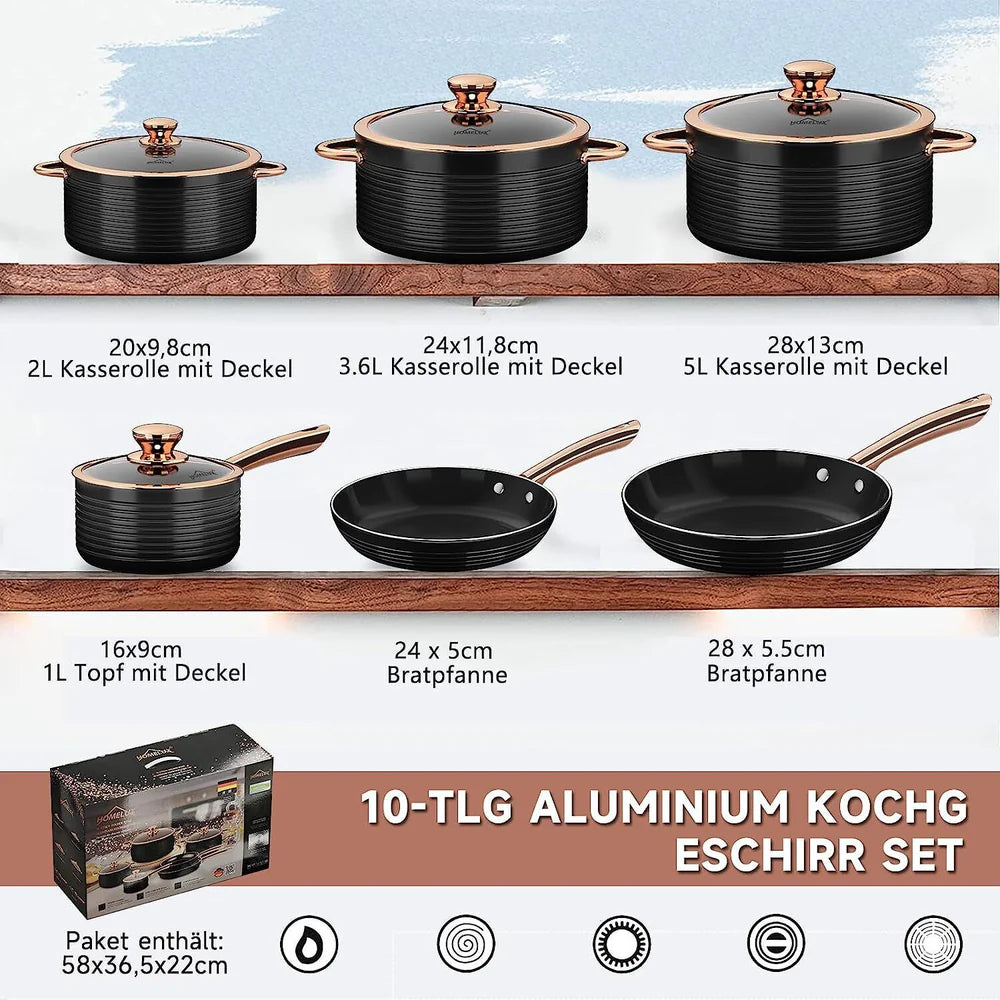 Welcome to the world of modern cooking with the HOMELUX 10-piece induction pot set! 
