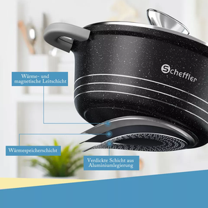Scheffler Topfset mit Glasdeckel Kochtopf Set Induktions Töpfe Set, 2.2L/24cm,4L/28cm,6L,Töpfe Set, mit Antihaftbeschichtung