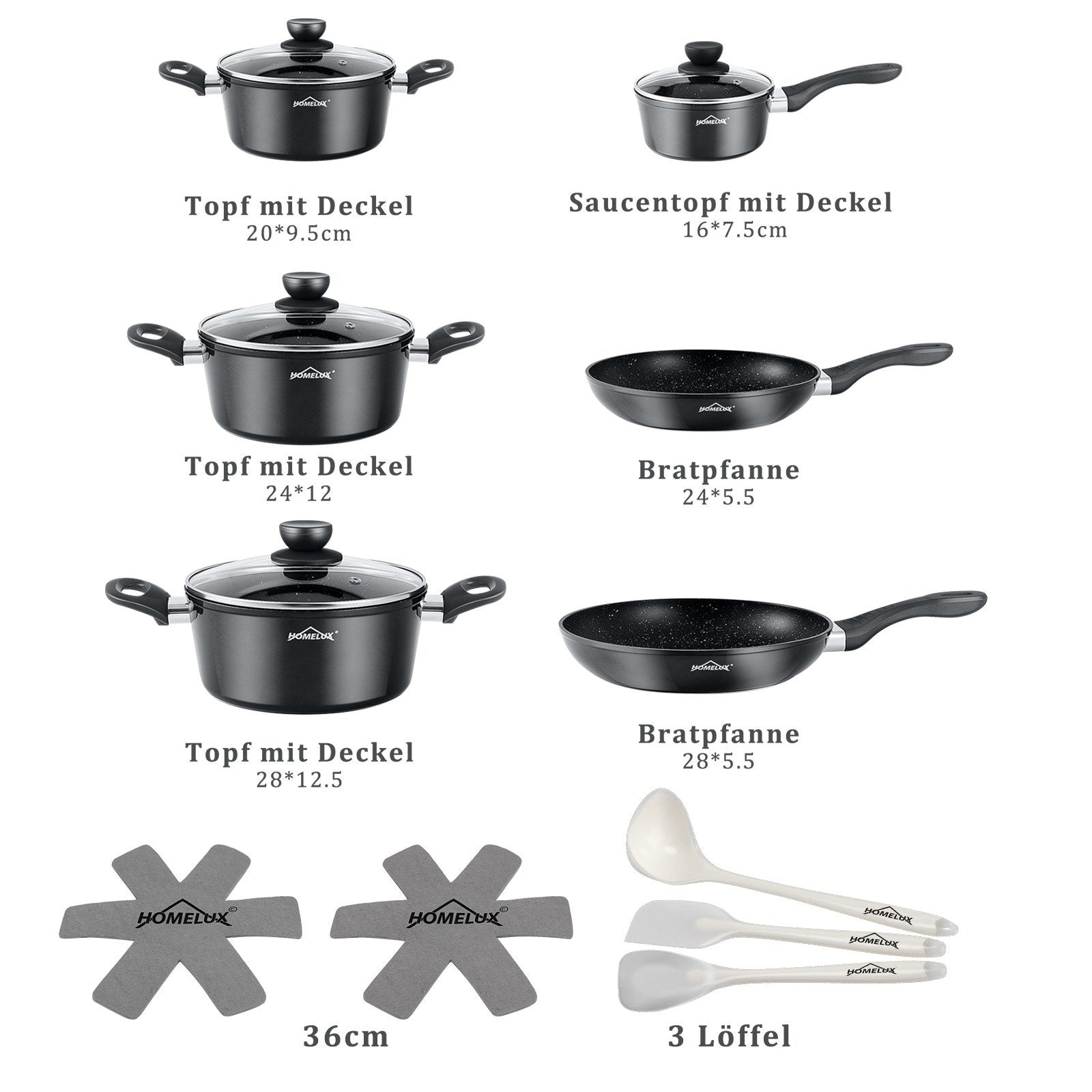 15pc pot set induction pots set non-stick coated aluminum cooking pot set Homelux pots set 