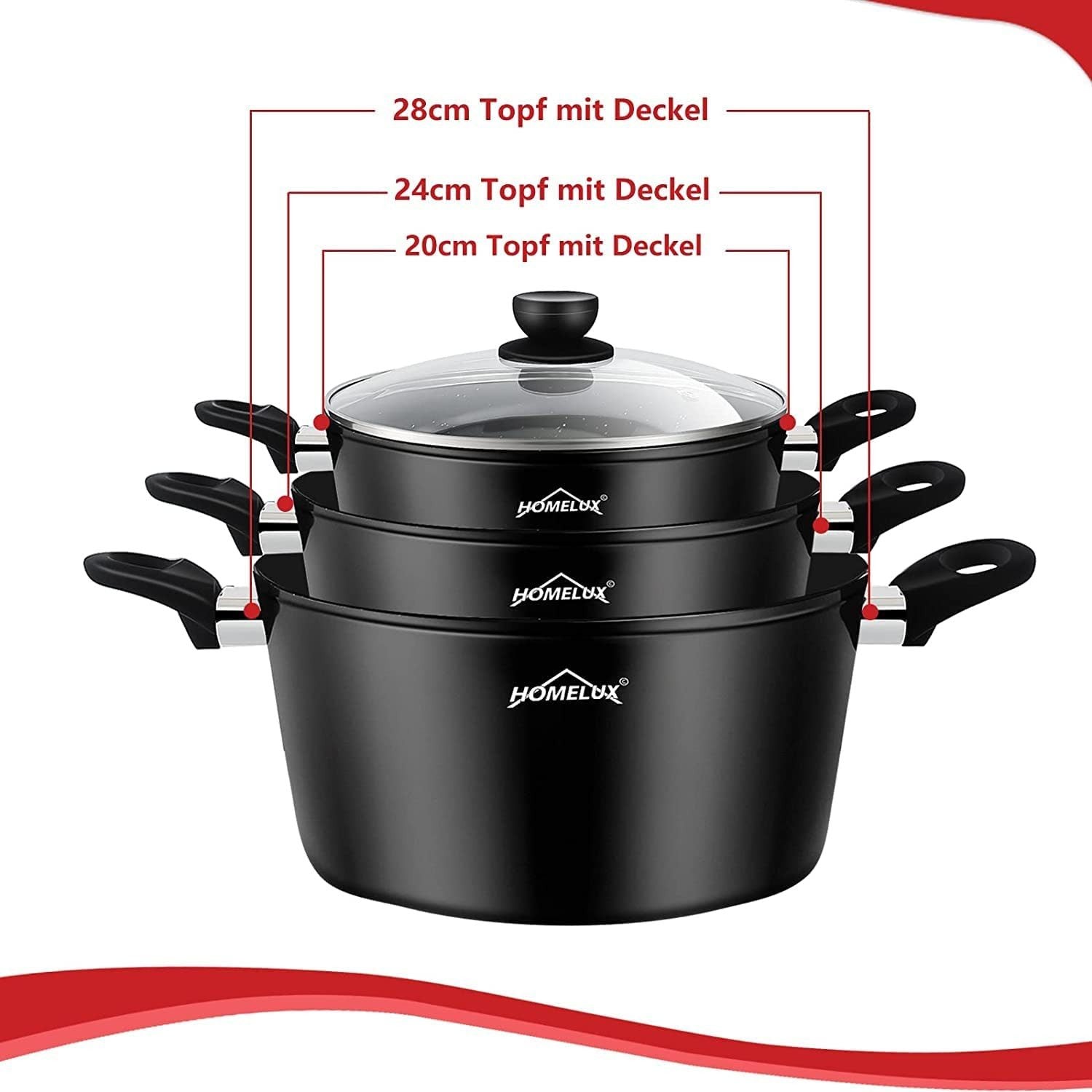 15pc pot set induction pots set non-stick coated aluminum cooking pot set Homelux pots set 