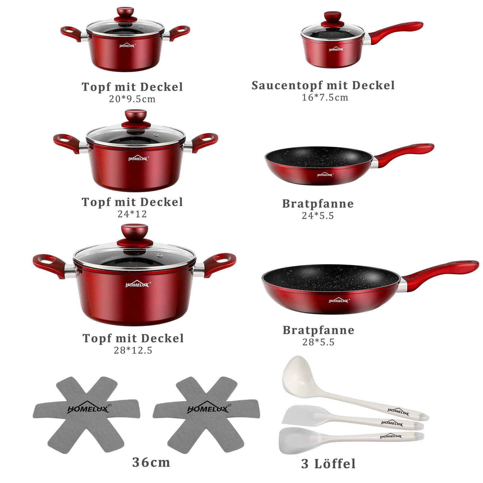 15pc pot set induction pots set non-stick coated aluminum cooking pot set Homelux pots set 