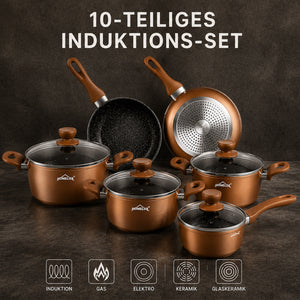 10tlg Induktions-Töpfe Set Homelux KoHerdartenchtopfset aus Aluminiumguss mit Antihaftbeschichtung, inkl. Deckel. PFOA frei, für alle