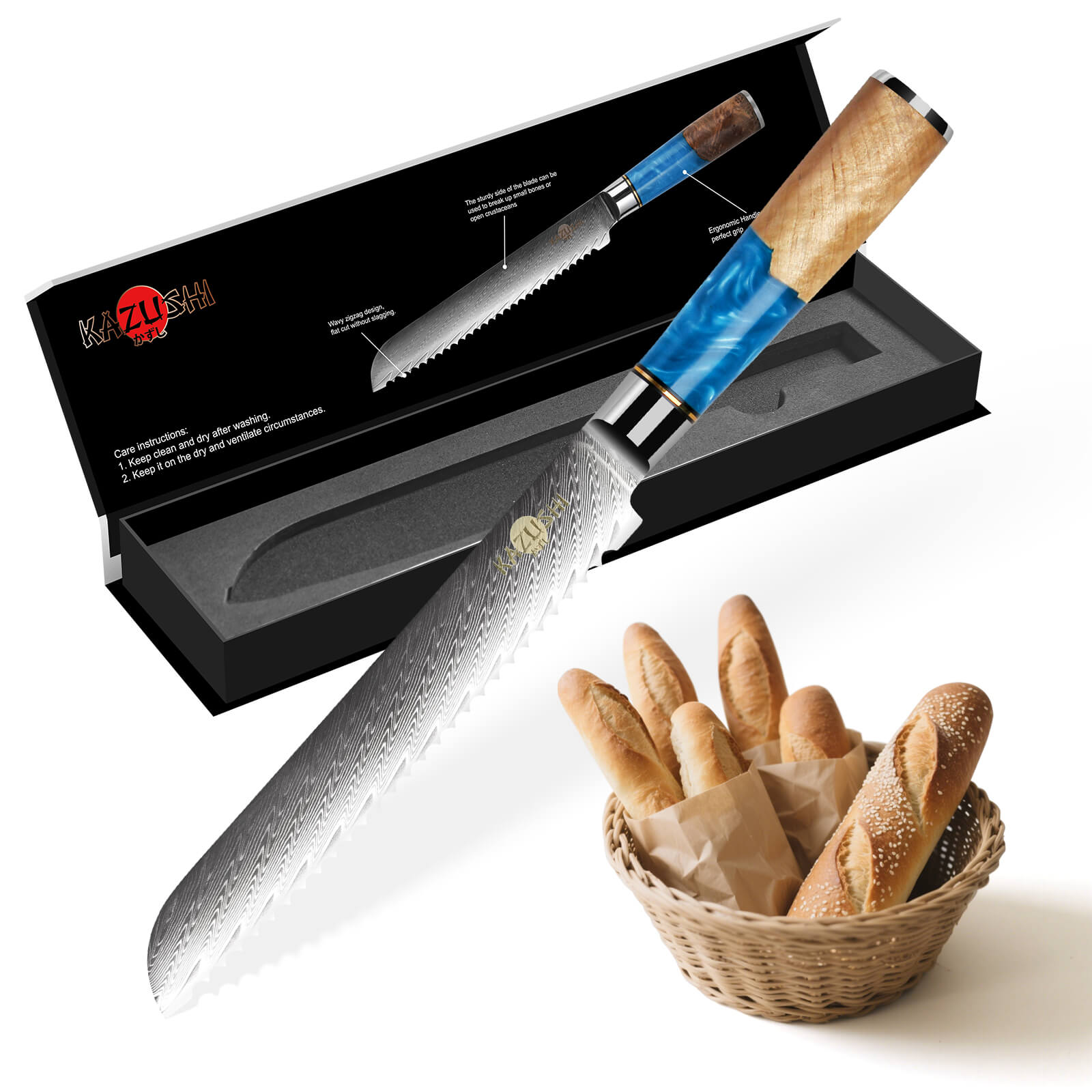 8-Zoll-Brotmesser aus Edelstahl Scharfes Wellenschliffmesser mit ergonomischem Griff, ideal für Brot, Kuchen und weiche Zutaten