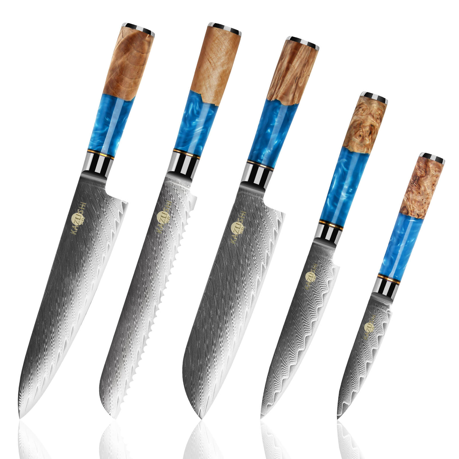 5-teiliges Profi Kochmesser Set – Superscharf, ergonomisch, rostfrei – Chefmesser, Santoku, Brotmesser, Universalmesser